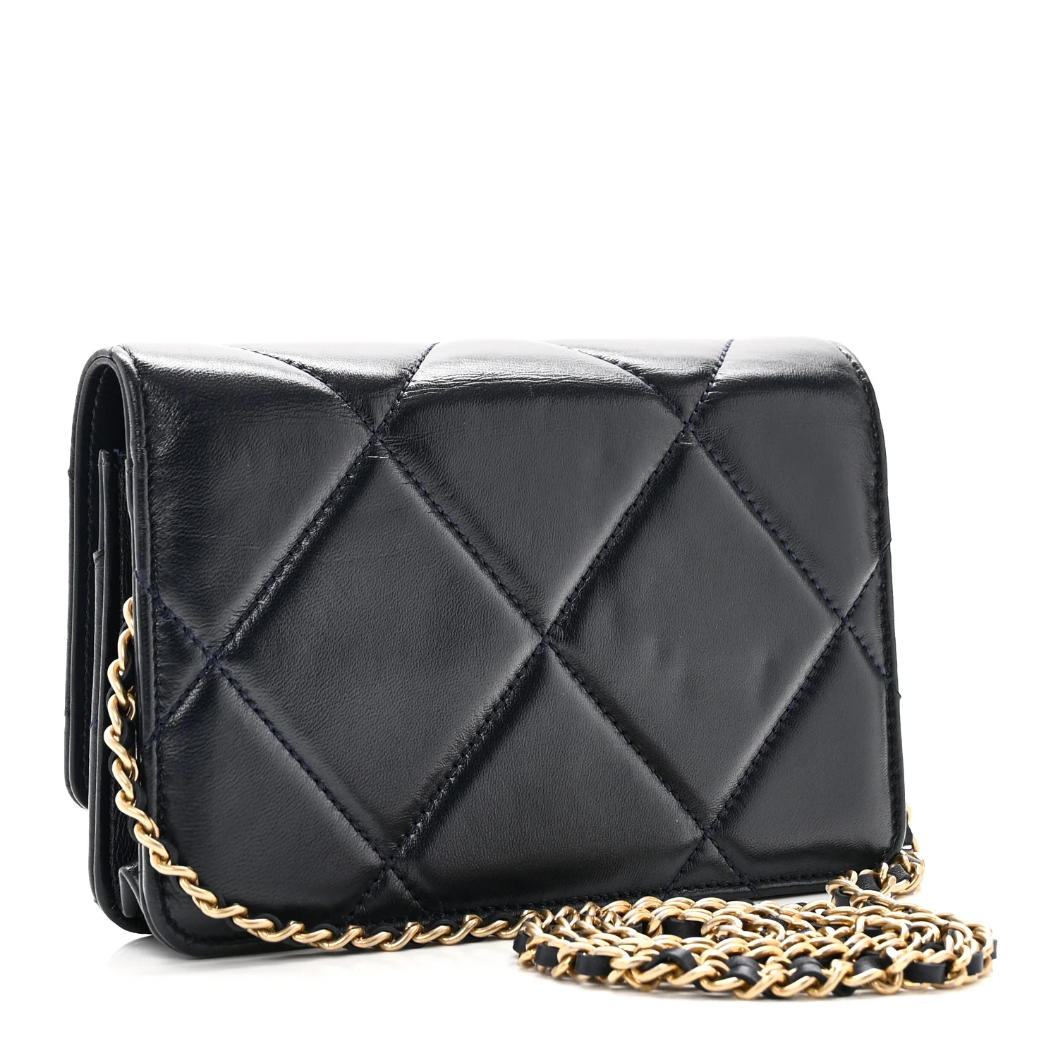Lambskin Quilted Wallet On Chain WOC Navy - Image 3