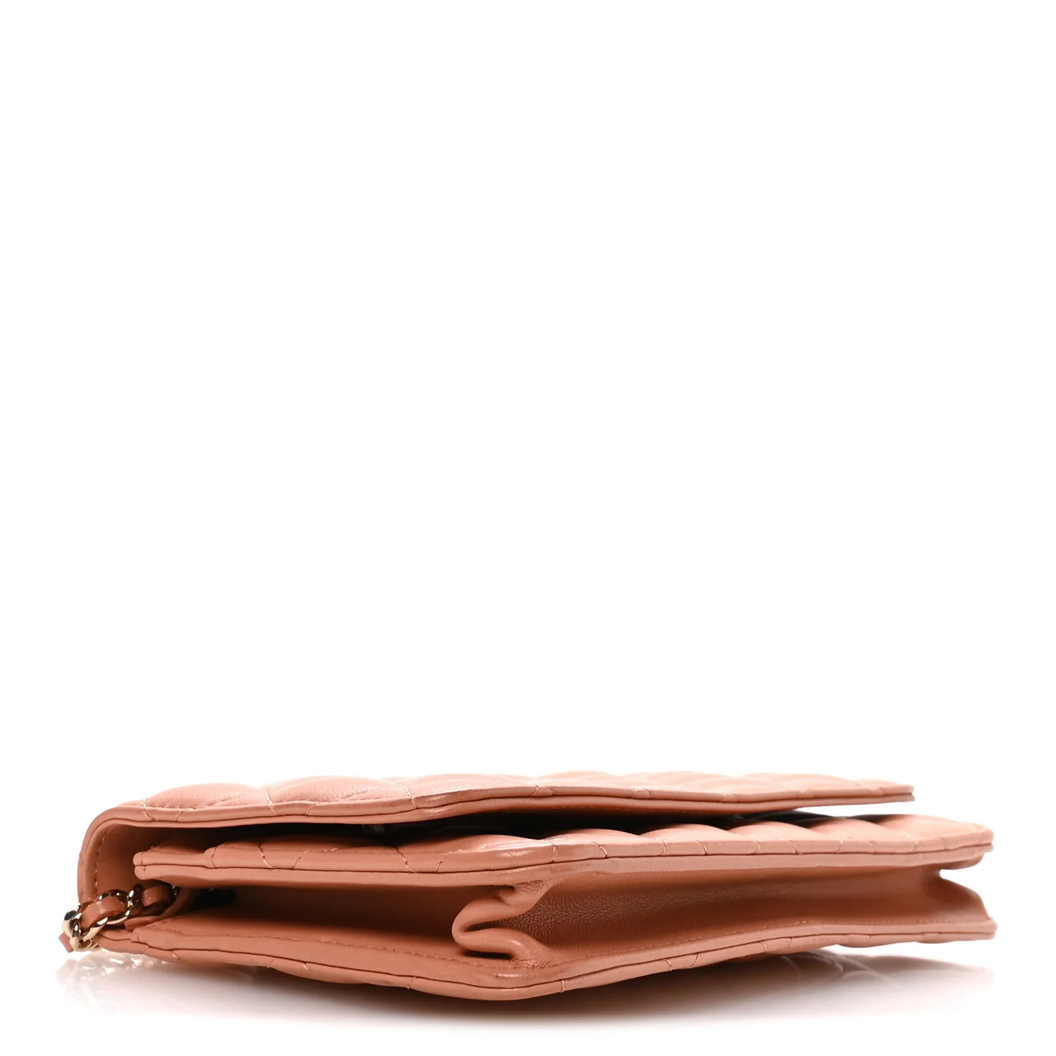 Lambskin Quilted Wallet on Chain WOC Salmon Pink - Image 4