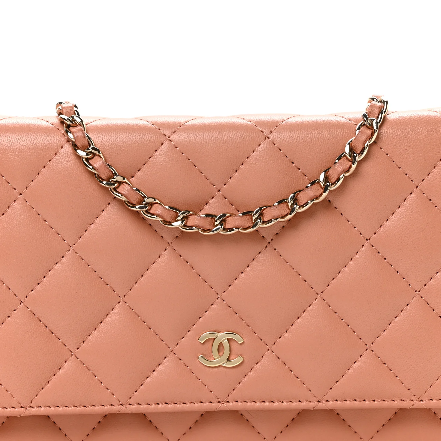 Lambskin Quilted Wallet on Chain WOC Salmon Pink - Image 9