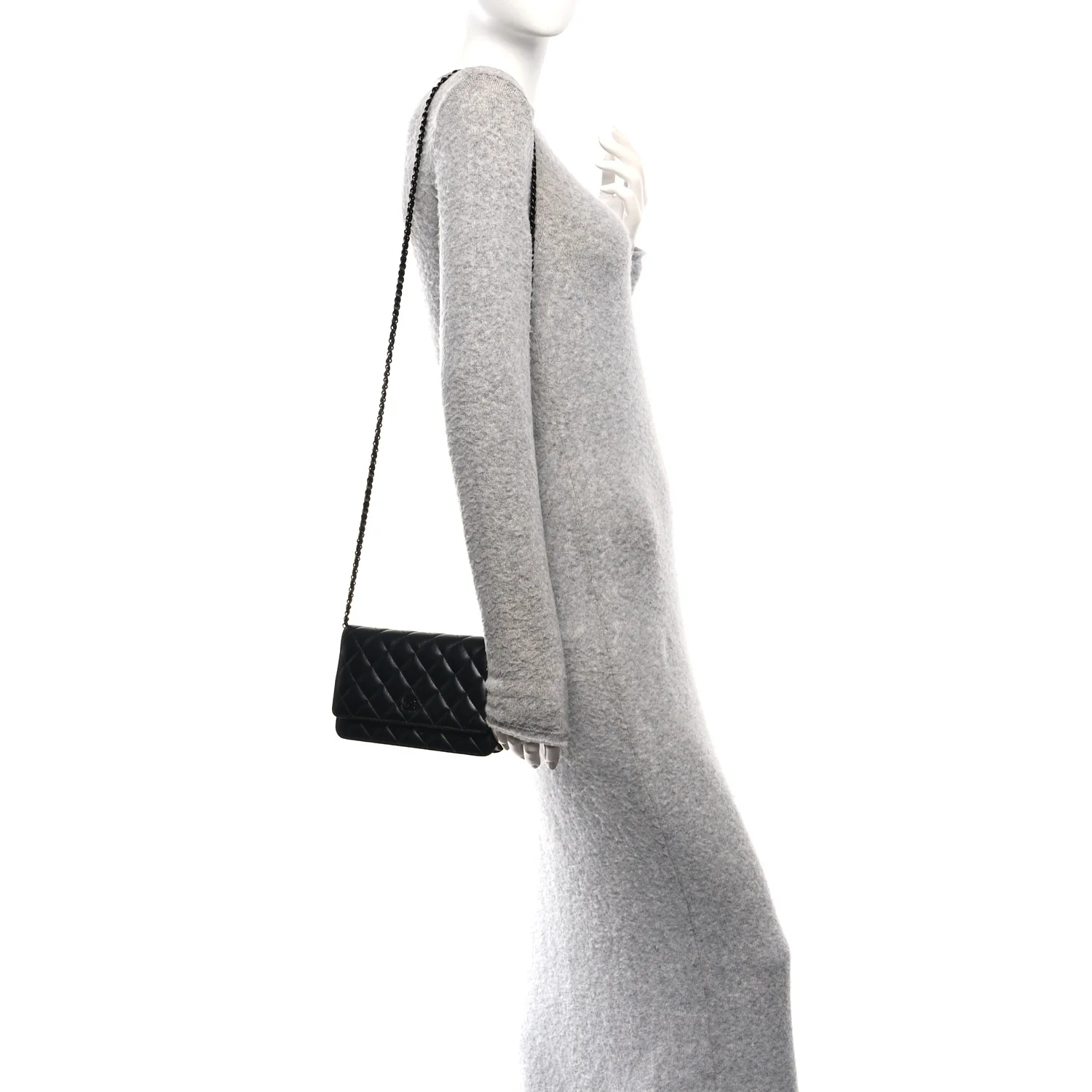 Lambskin Quilted Wallet On Chain WOC So Black - Image 2