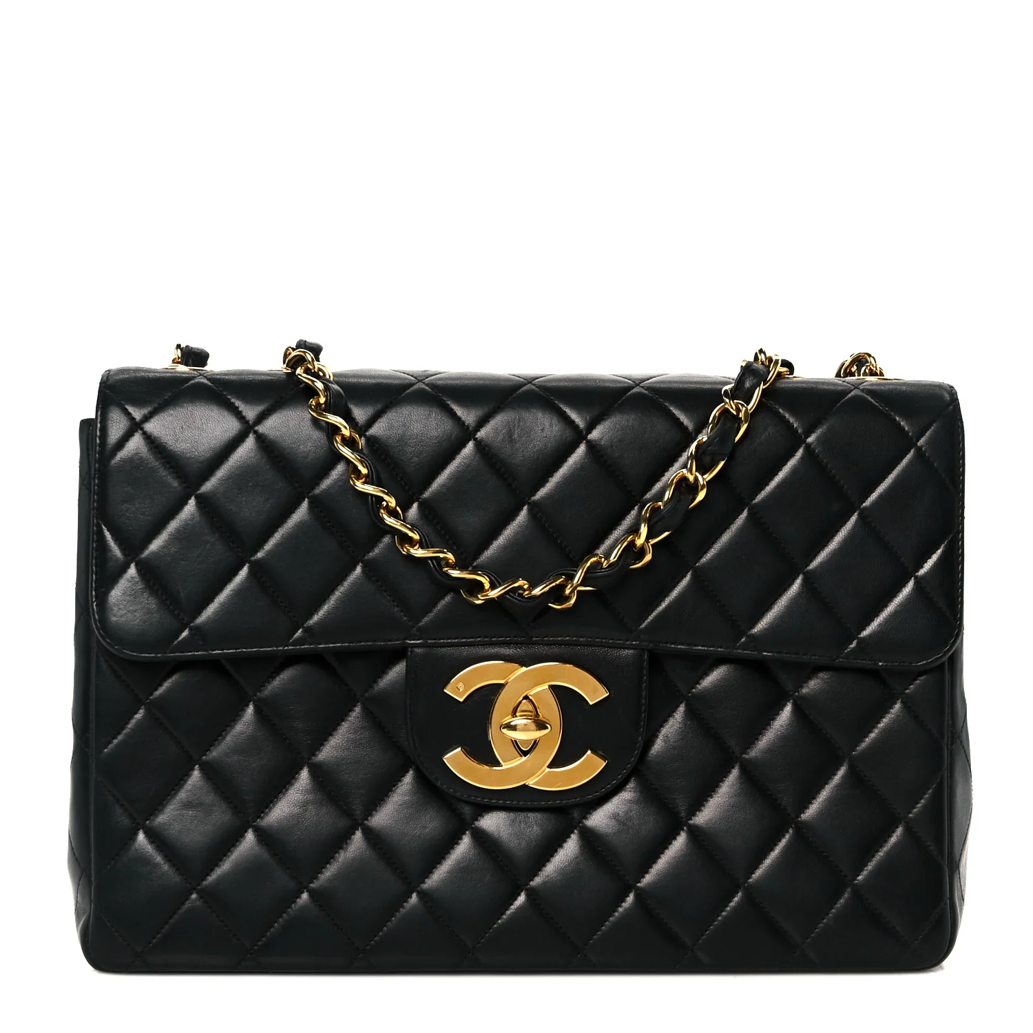 Lambskin Quilted XL Jumbo Single Flap Black