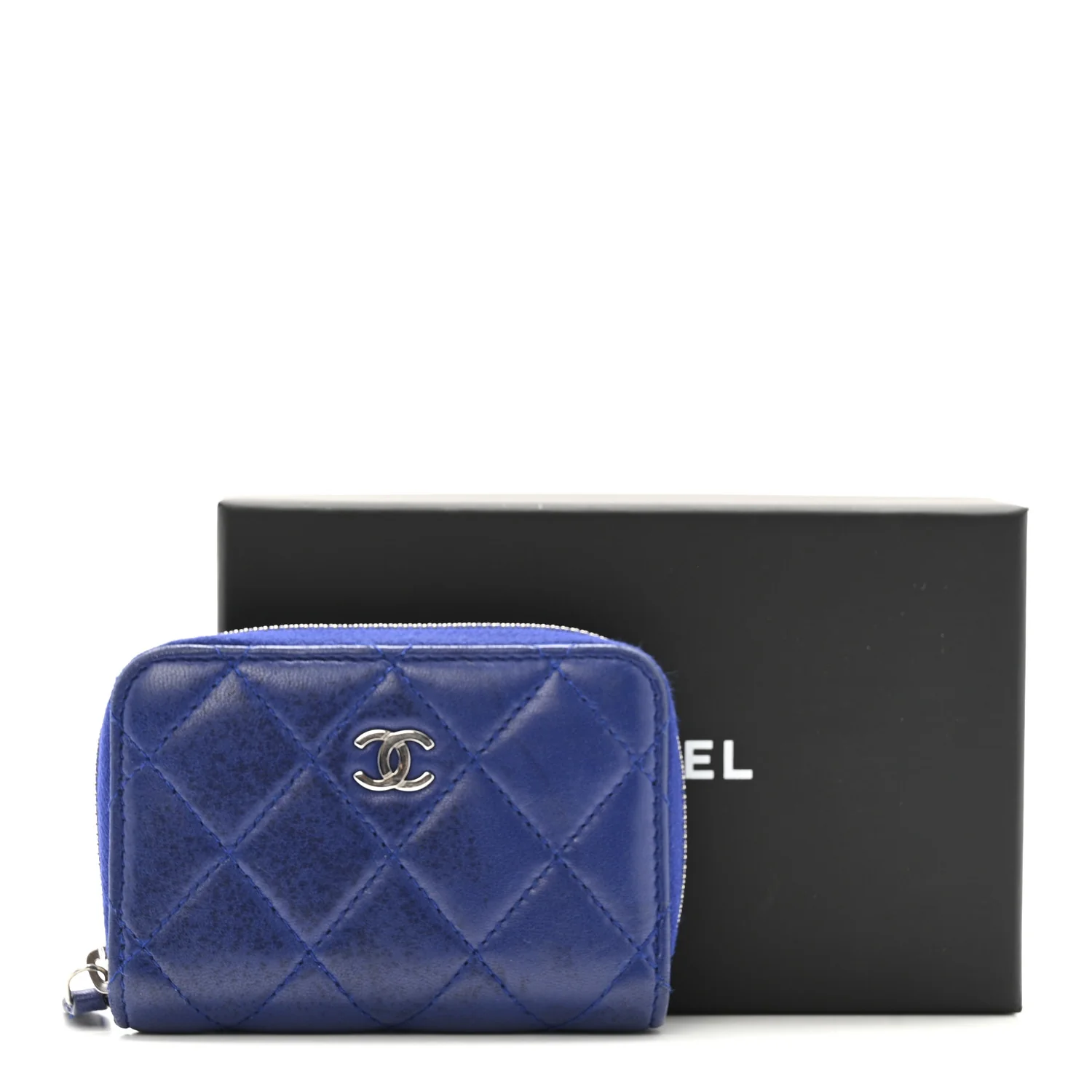 Lambskin Quilted Zip Around Coin Purse Wallet Blue - Image 14