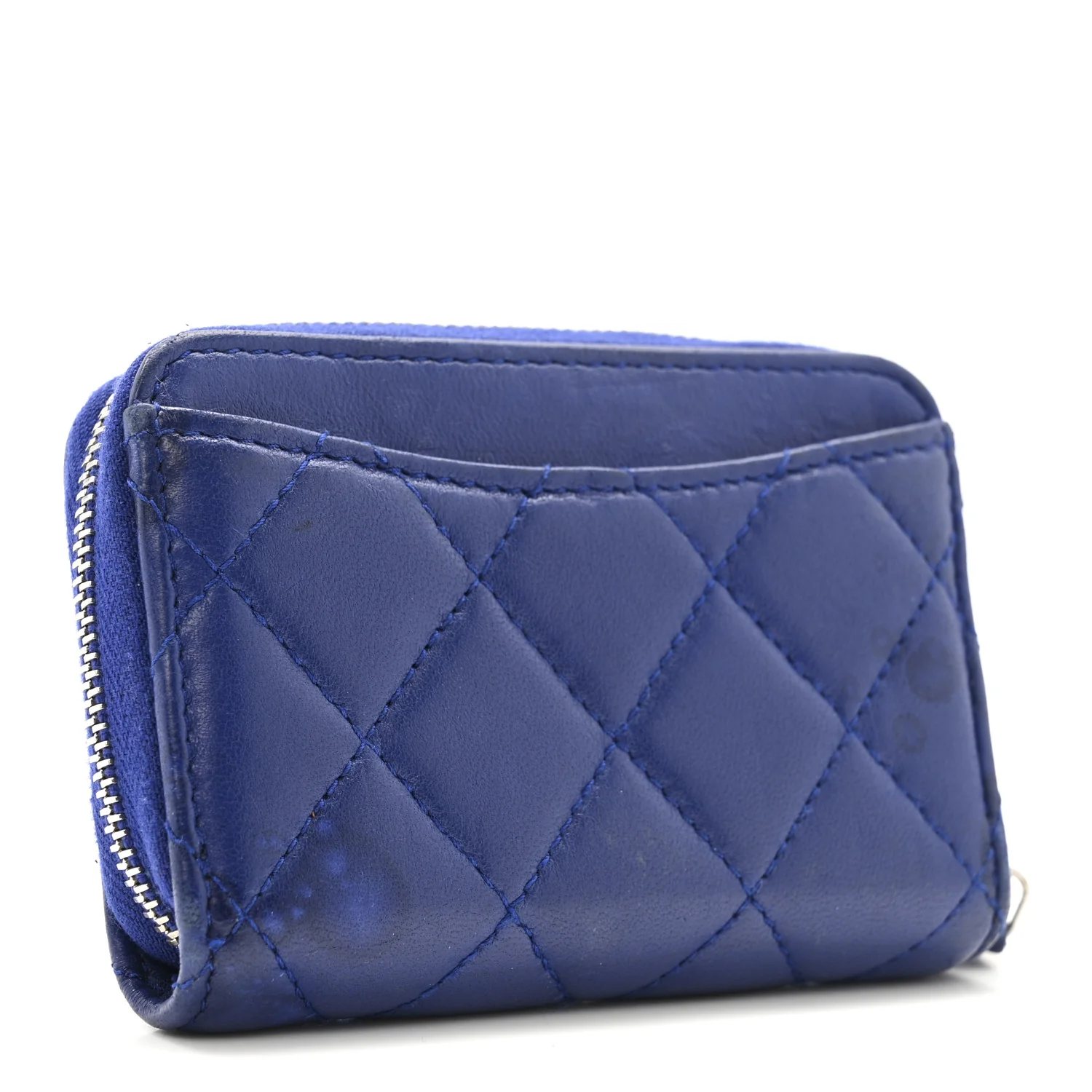 Lambskin Quilted Zip Around Coin Purse Wallet Blue - Image 3