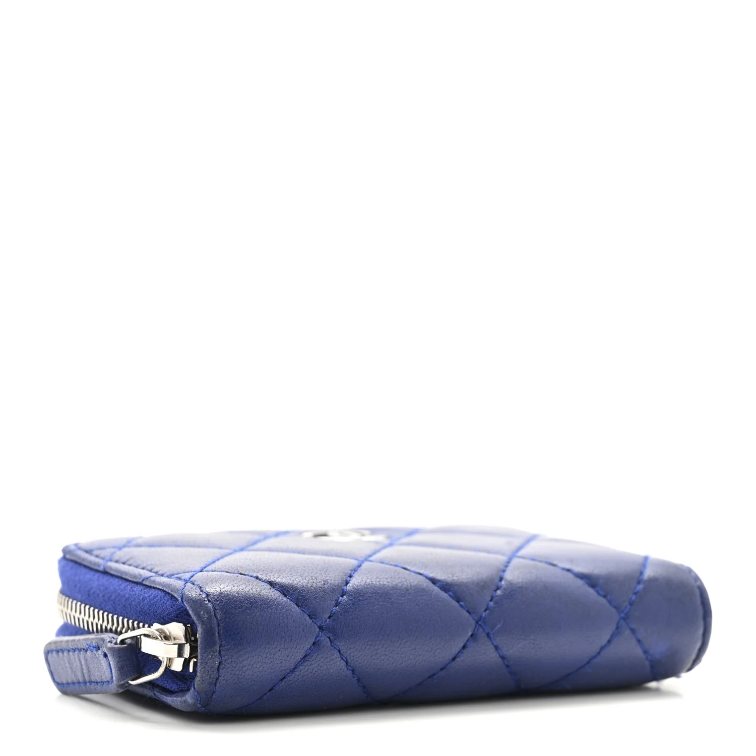 Lambskin Quilted Zip Around Coin Purse Wallet Blue - Image 4