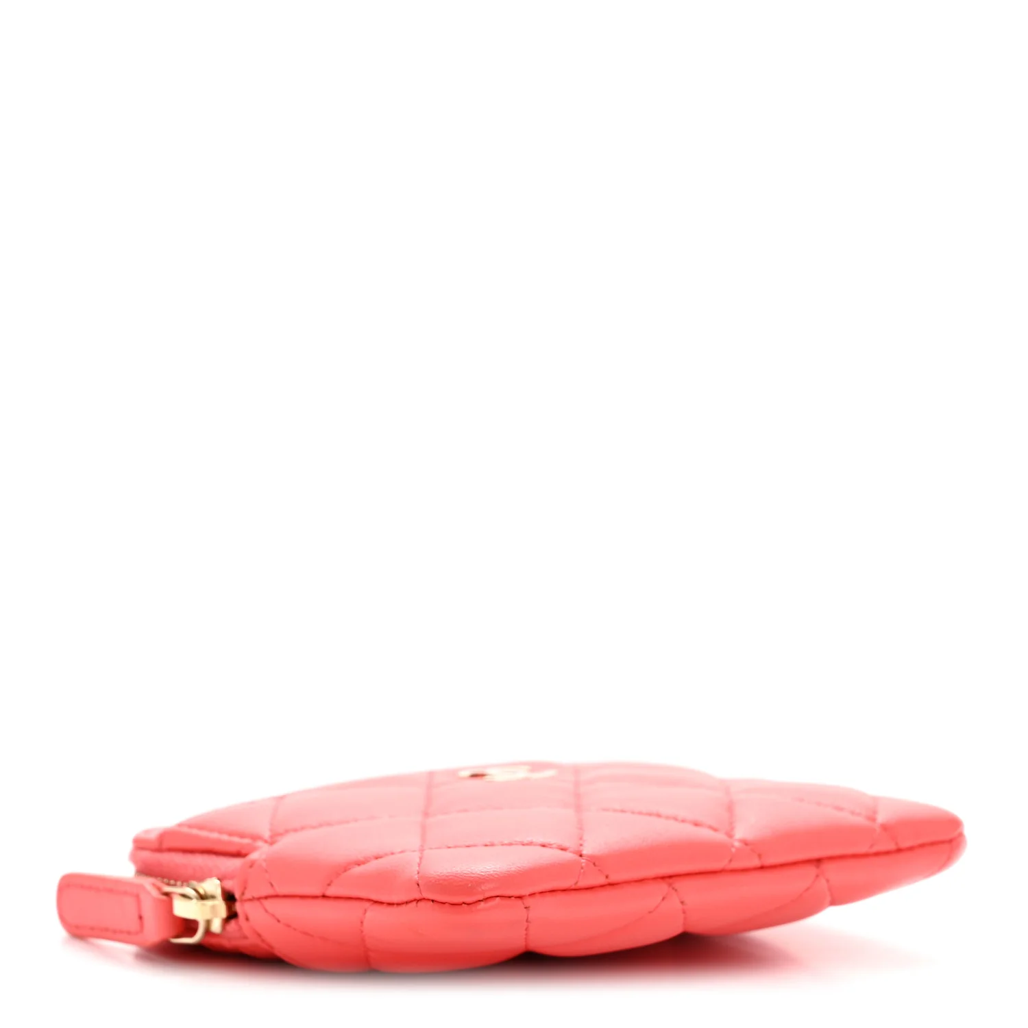 Lambskin Quilted Zip Card Holder Wallet Coral - Image 4