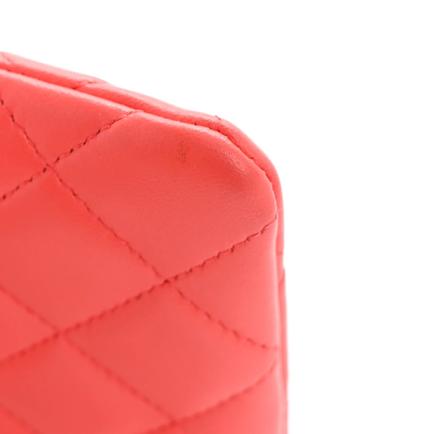 Lambskin Quilted Zip Card Holder Wallet Coral - Image 9