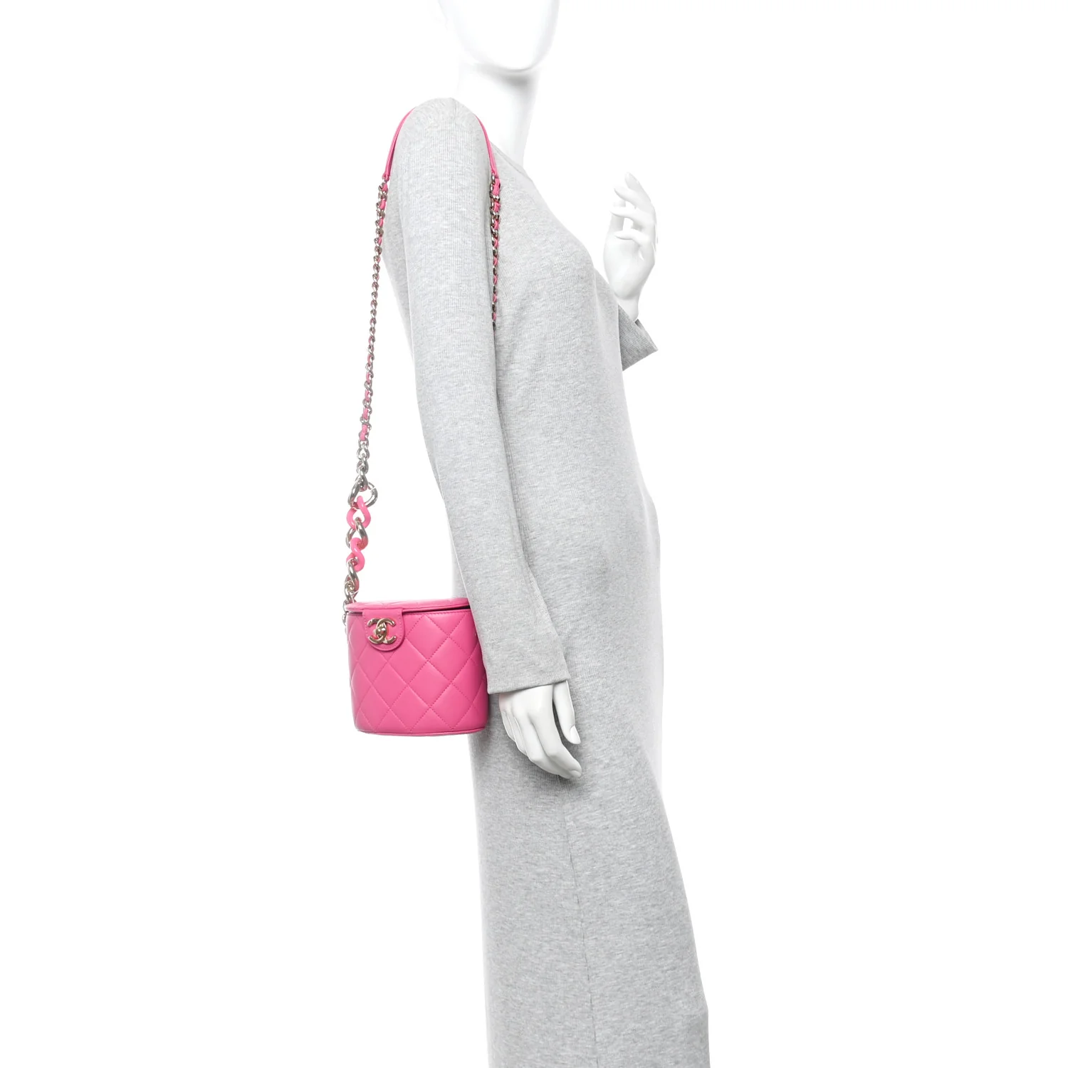 Lambskin Resin Elegant Chain Vanity Case Dark Pink - Image 2