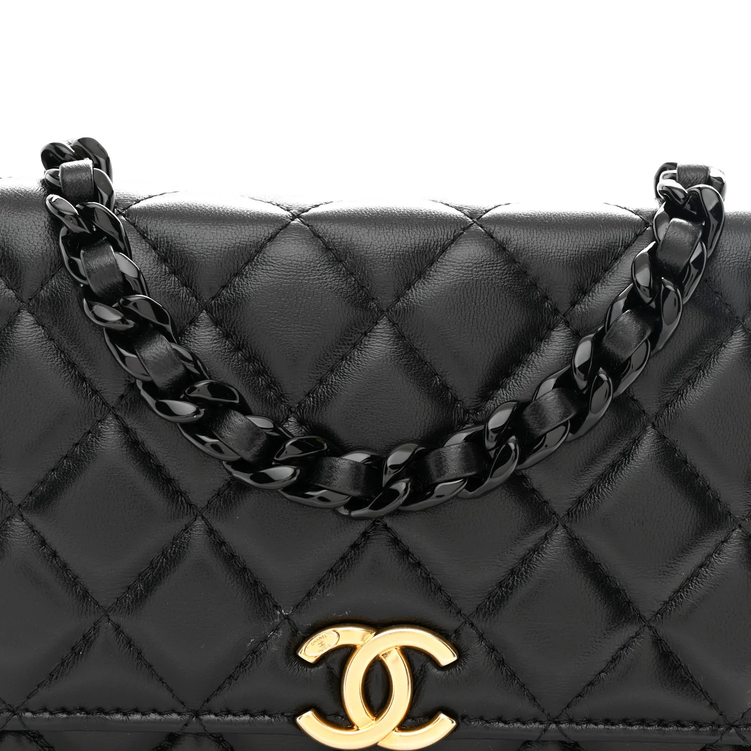 Lambskin Resin Quilted Wallet On Chain WOC Black - Image 9