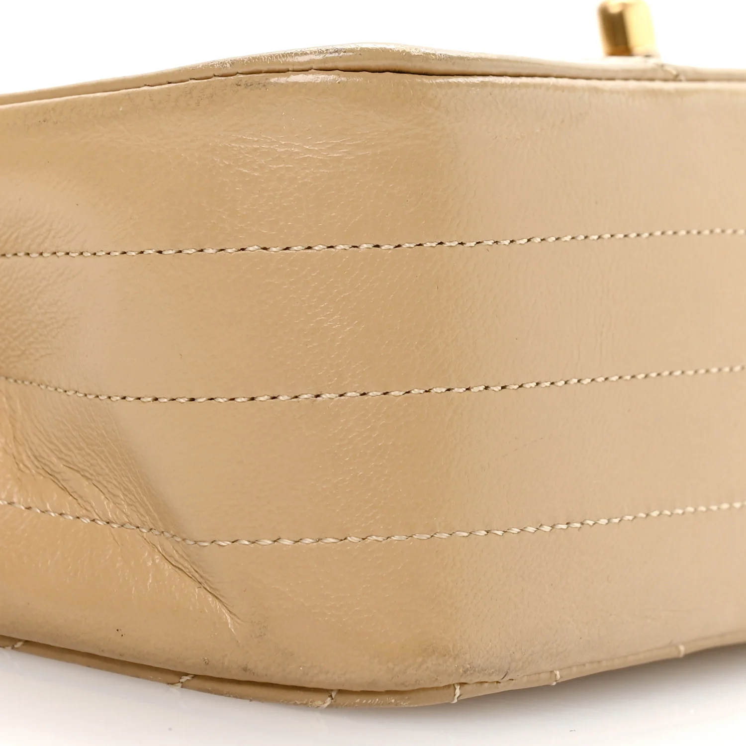 Lambskin Ribbon Stitched Flap Beige - Image 10