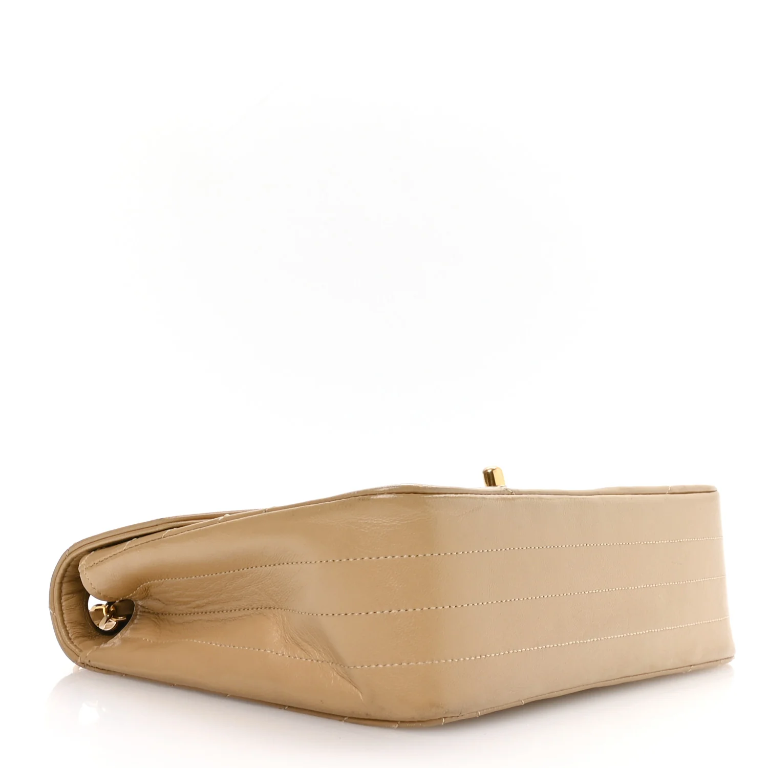 Lambskin Ribbon Stitched Flap Beige - Image 4