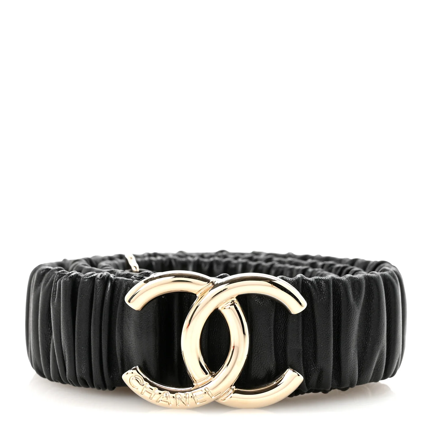 Lambskin Ruched CC Belt 90 36 Black