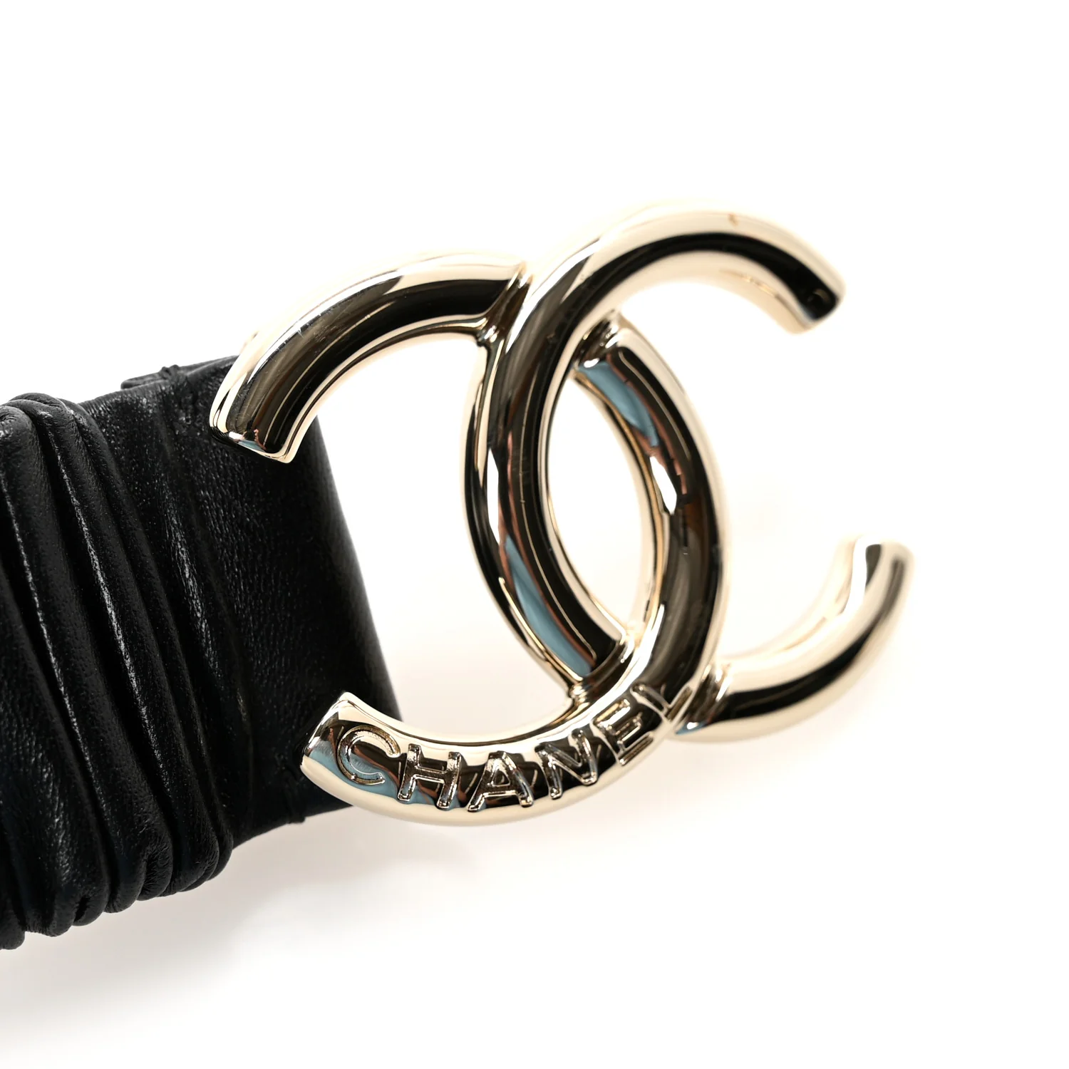 Lambskin Ruched CC Belt 90 36 Black - Image 4