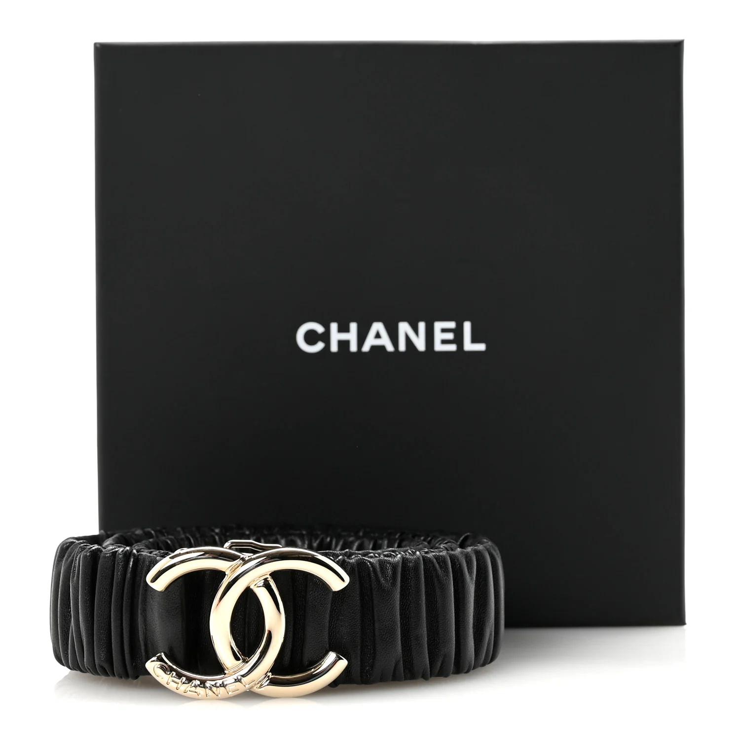 Lambskin Ruched CC Belt 90 36 Black - Image 6