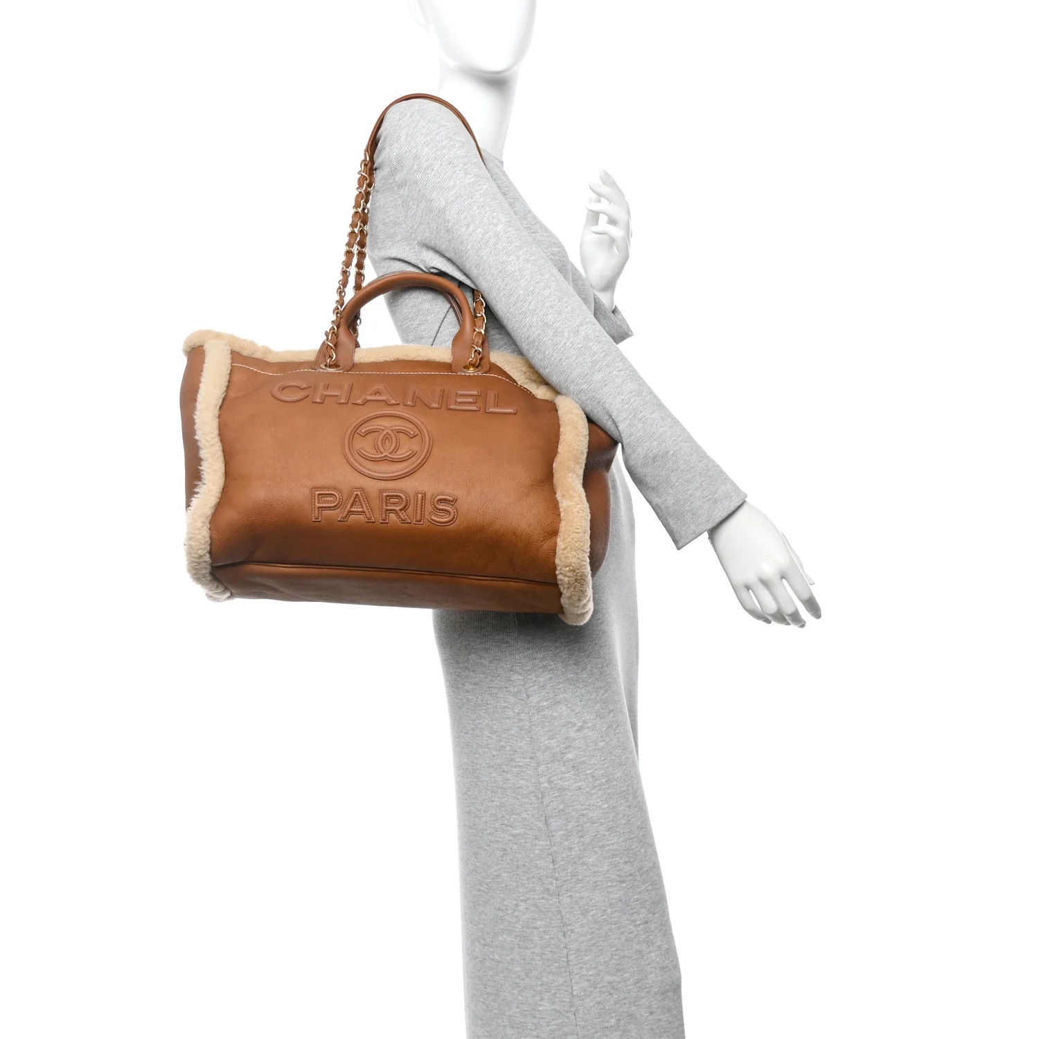 Lambskin Shearling Medium Deauville Tote Brown - Image 2