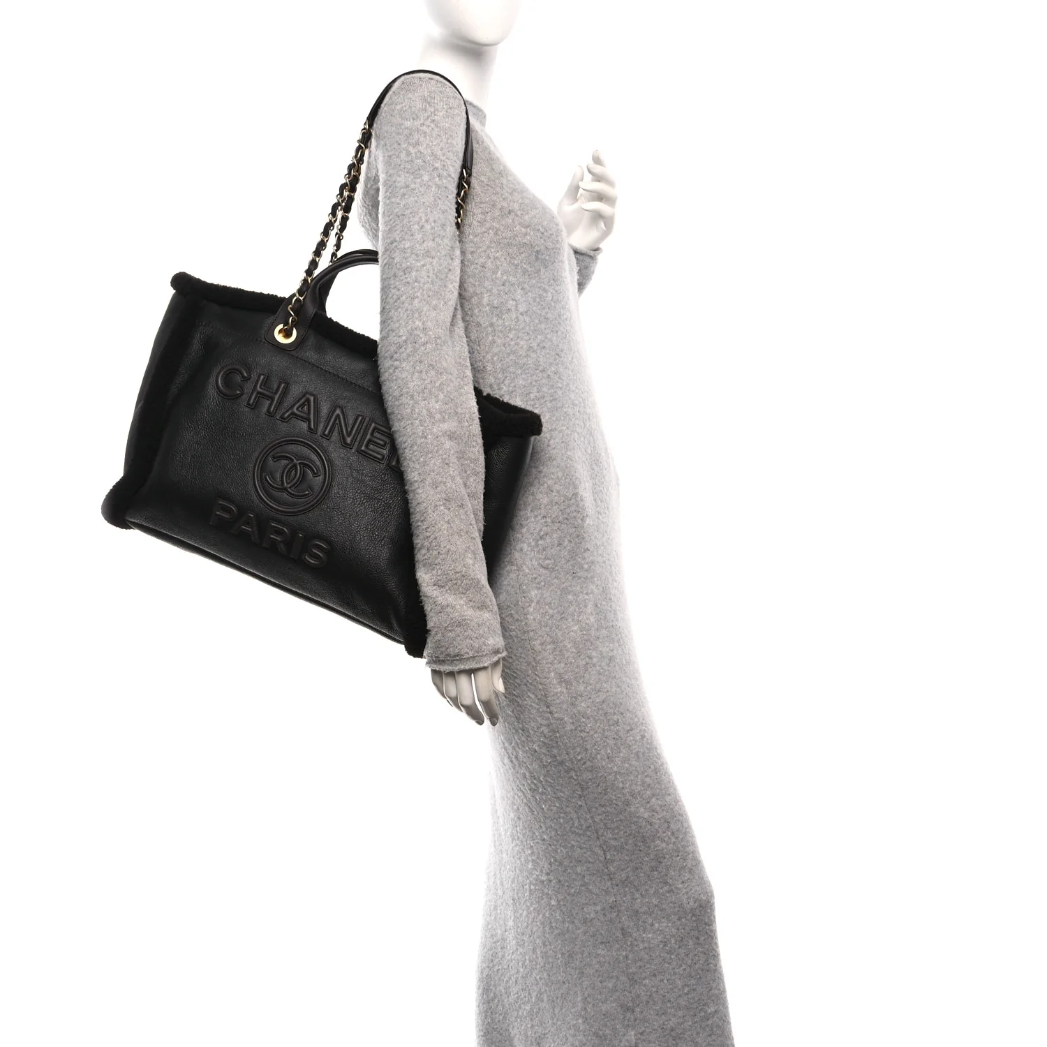 Lambskin Shearling Medium Deauville Tote Dark Brown - Image 2