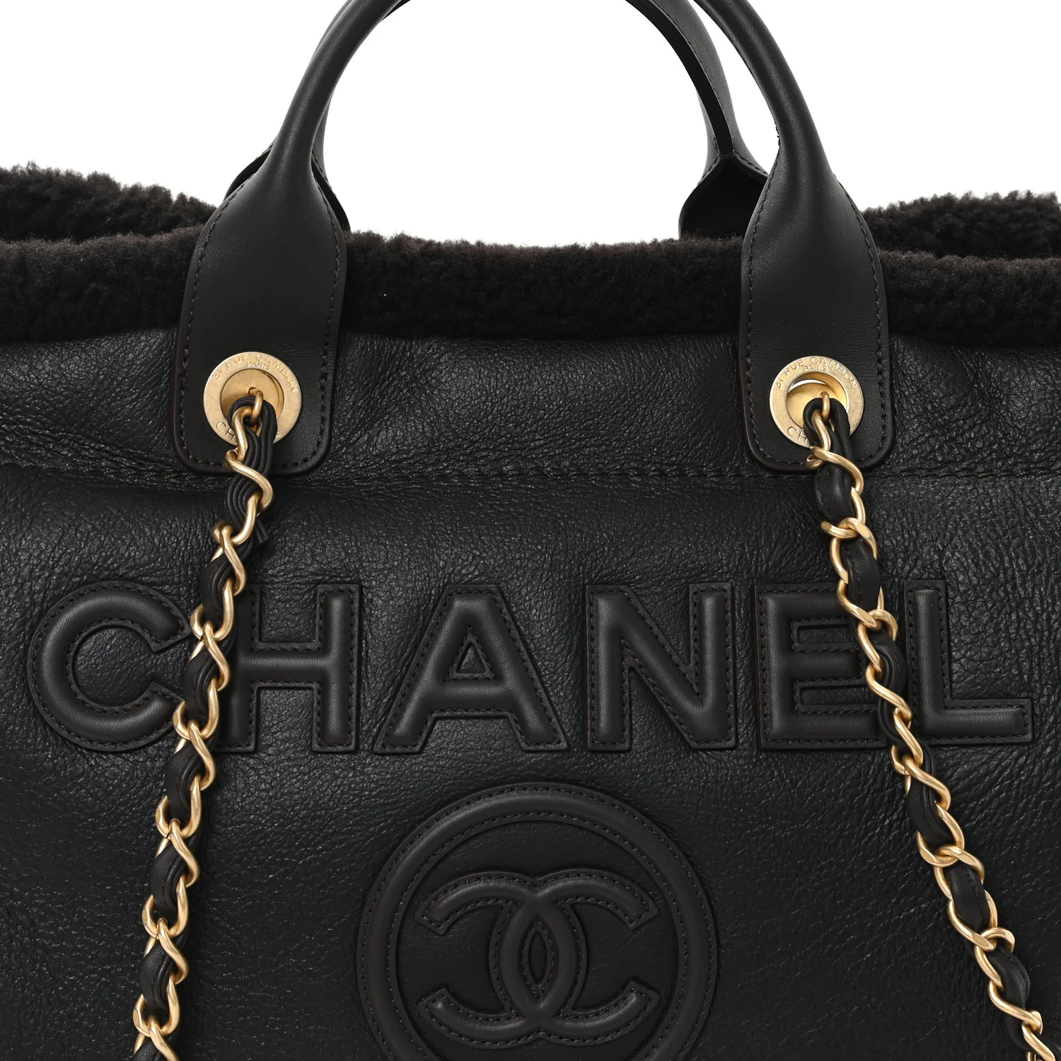 Lambskin Shearling Medium Deauville Tote Dark Brown - Image 8