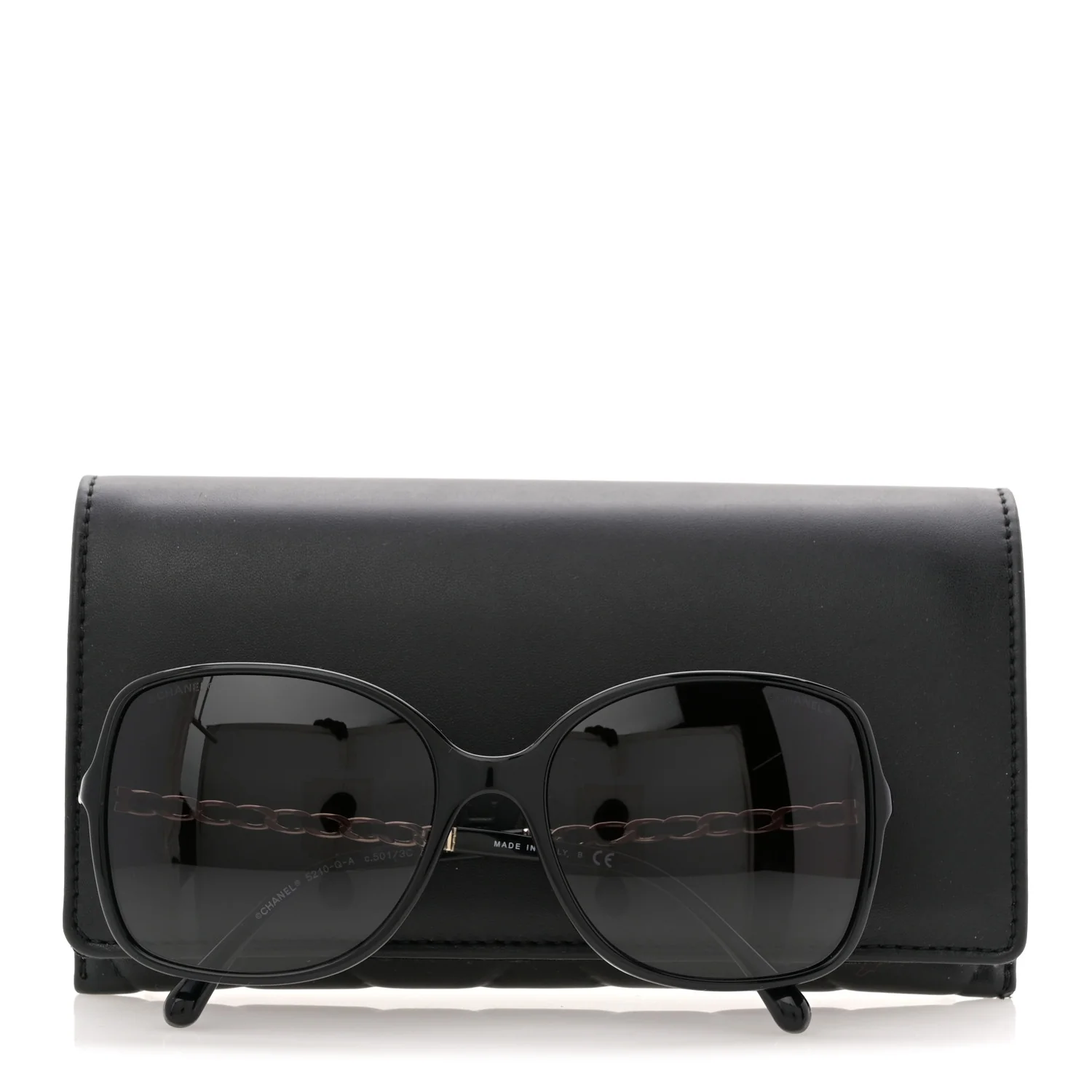 Lambskin Square Chain Sunglasses 5210-Q-A Black - Image 8