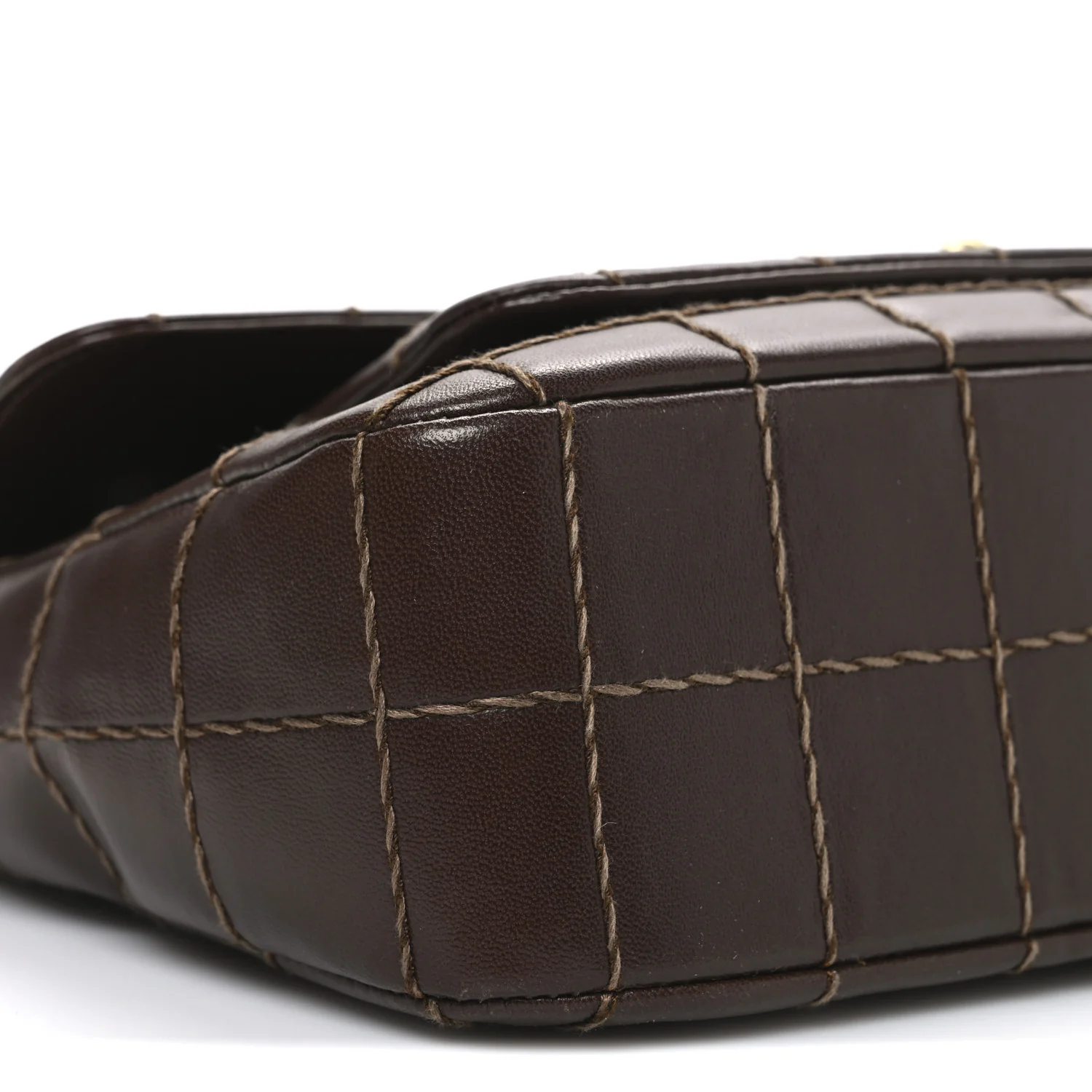 Lambskin Square Double Stitch Flap Dark Brown - Image 10