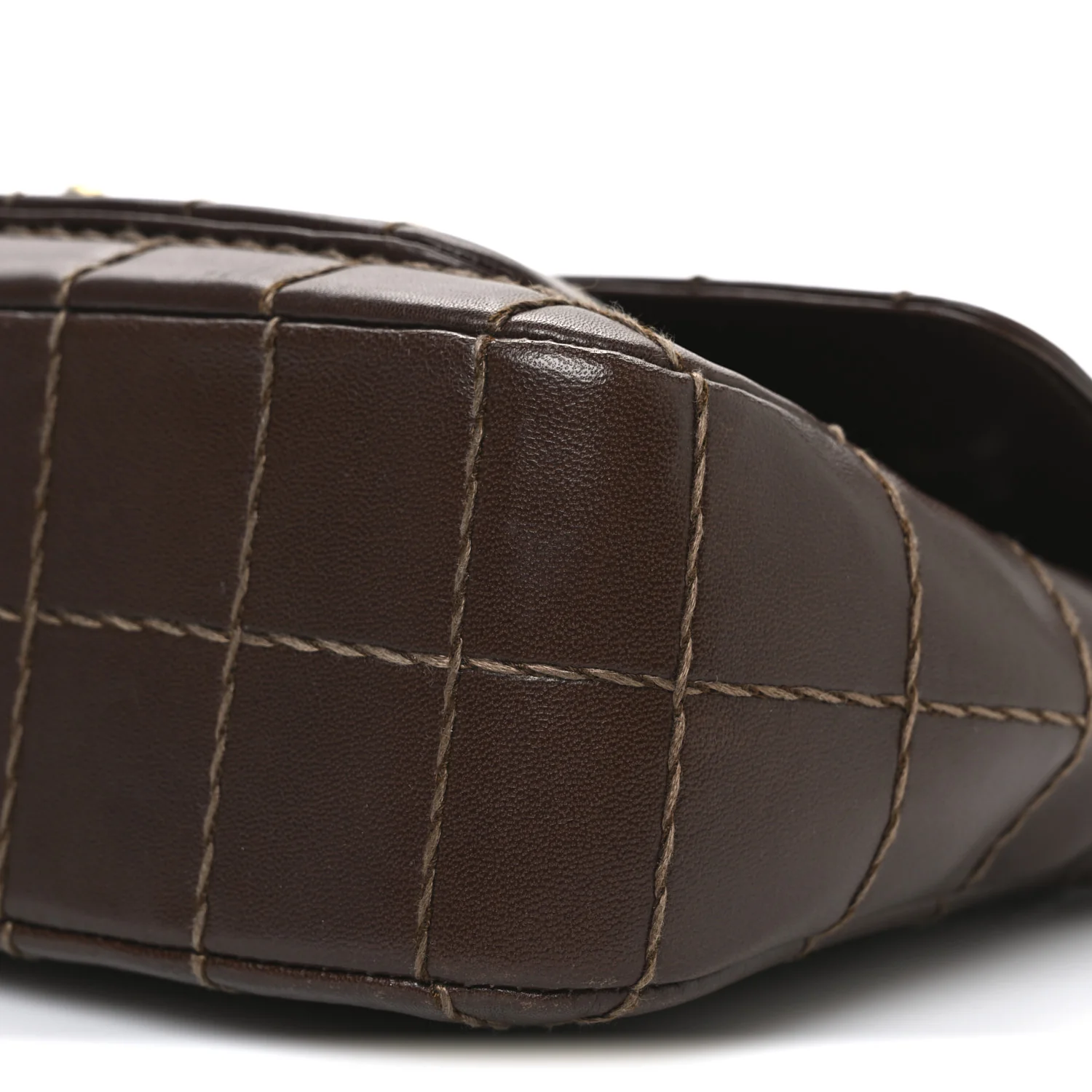 Lambskin Square Double Stitch Flap Dark Brown - Image 11