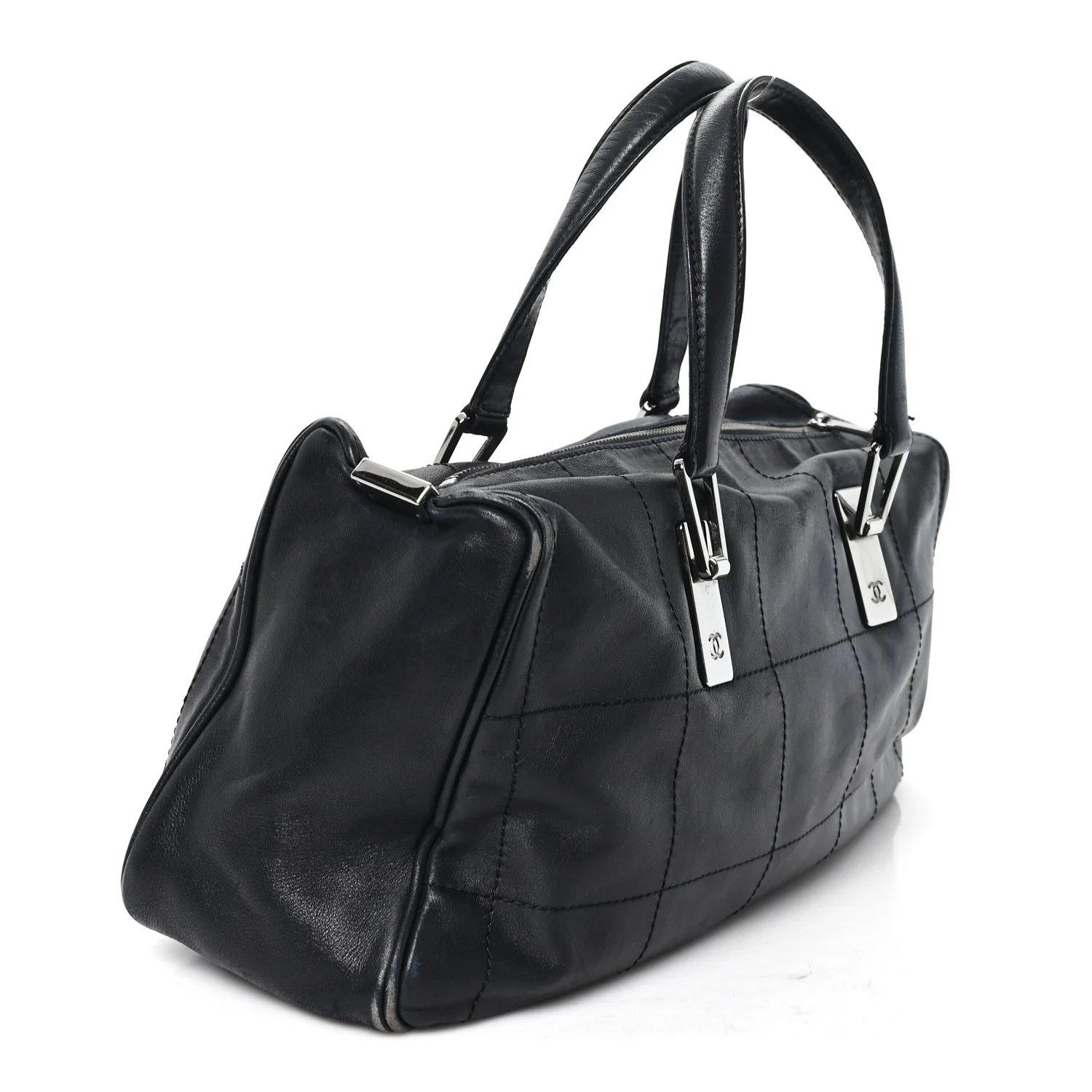 Lambskin Square Stitched Large Tote  Black - Image 3