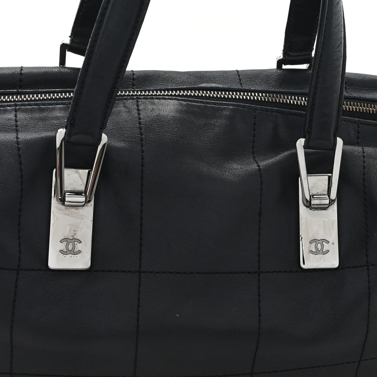 Lambskin Square Stitched Large Tote  Black - Image 8