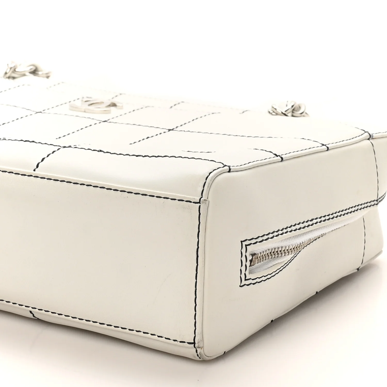 Lambskin Stitched Chocolate Bar Shoulder Bag White - Image 10
