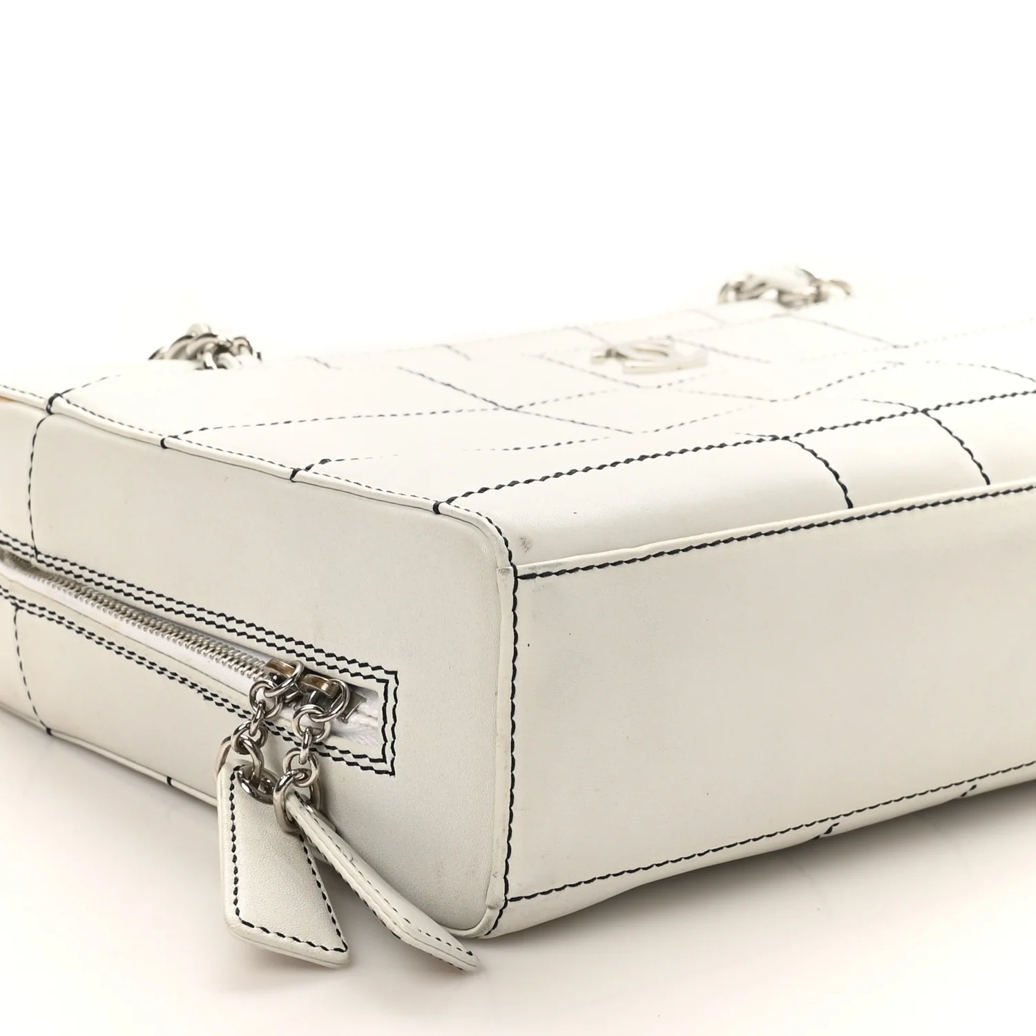 Lambskin Stitched Chocolate Bar Shoulder Bag White - Image 9