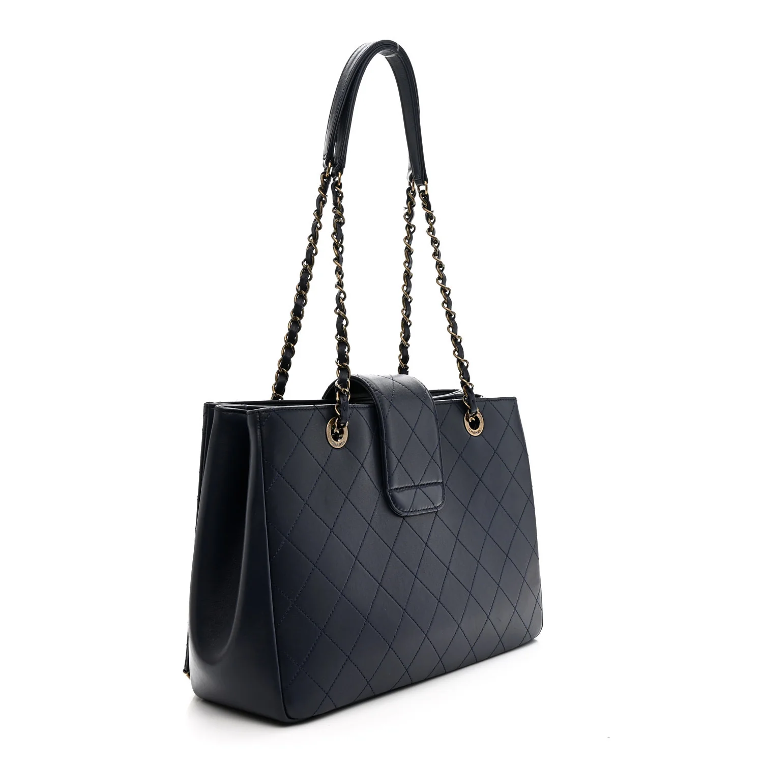 Lambskin Stitched Medium Around The Corner Shopping Tote Deep Marine - Image 3