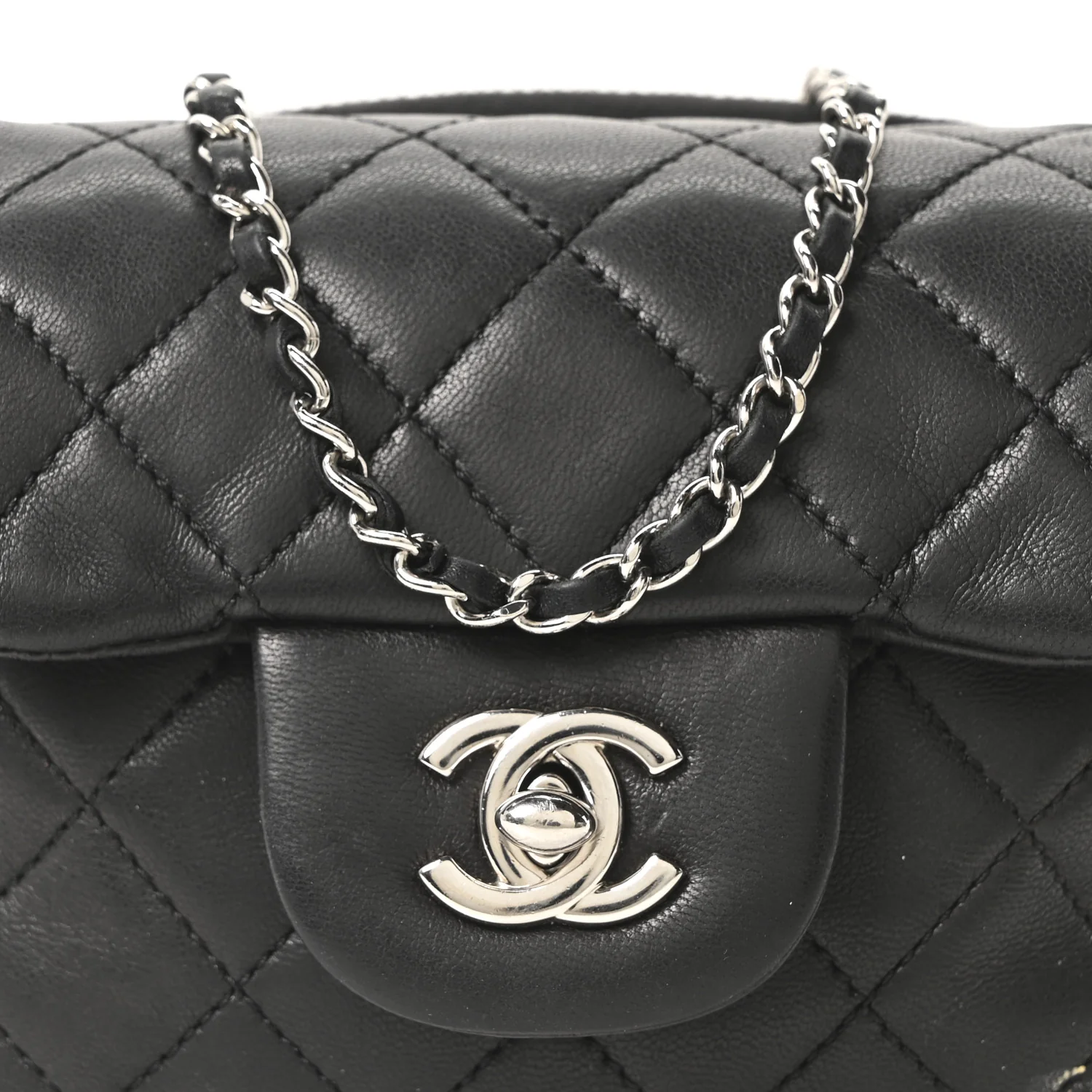 Lambskin Stitched New Mini Flap Black - Image 8