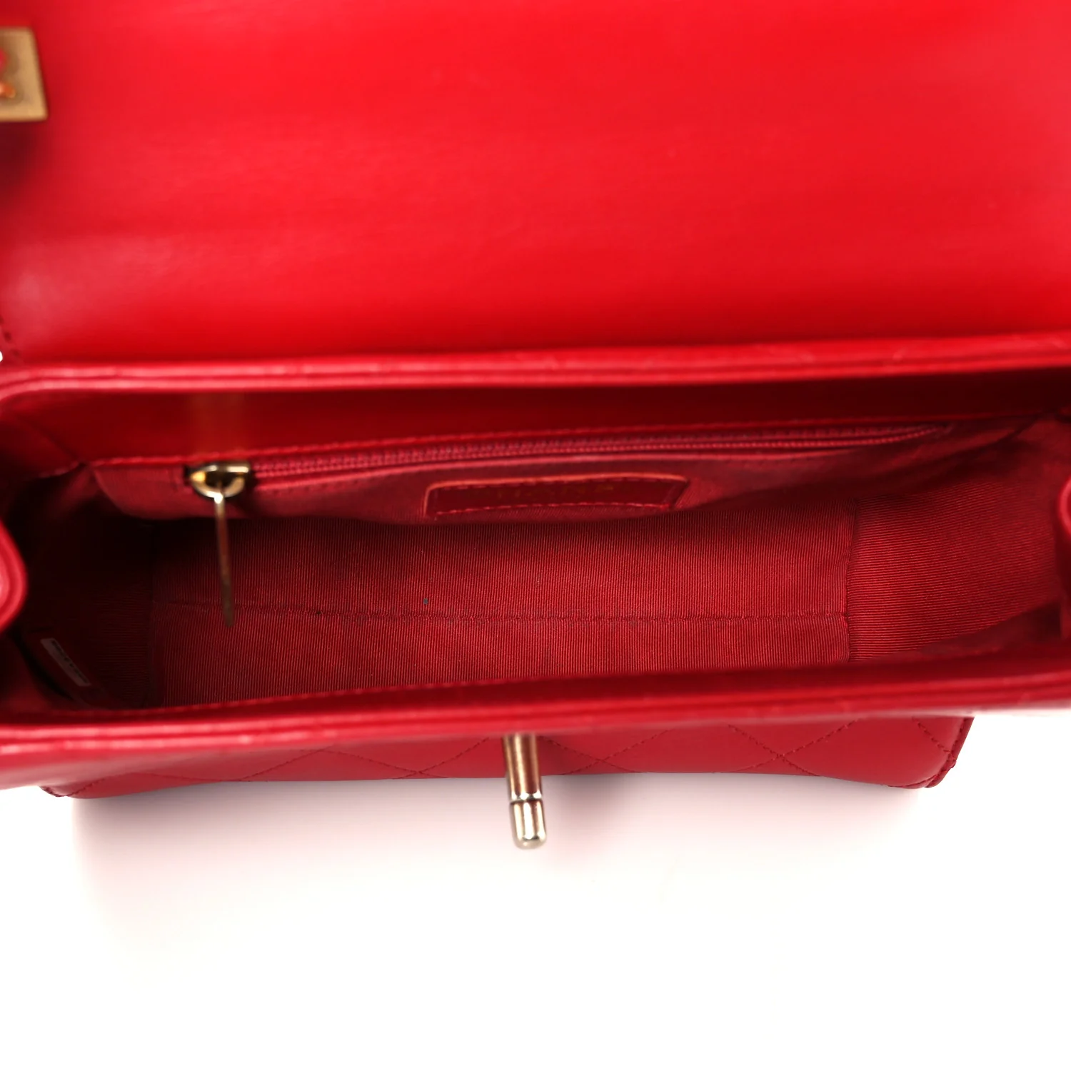 Lambskin Stitched Pearl Logo Top Handle Flap Red - Image 5