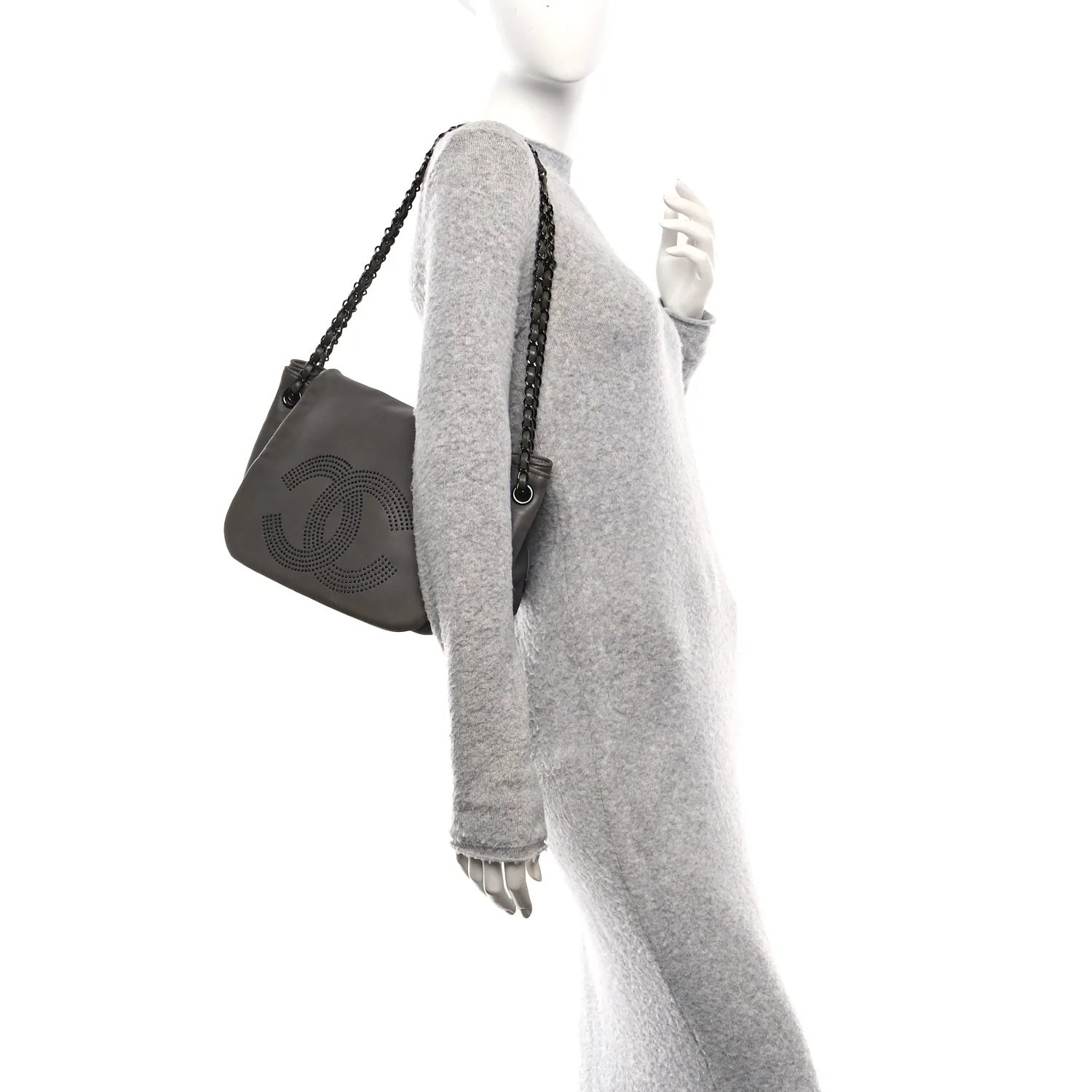 Lambskin Studded Accordion CC Flap Grey - Image 2