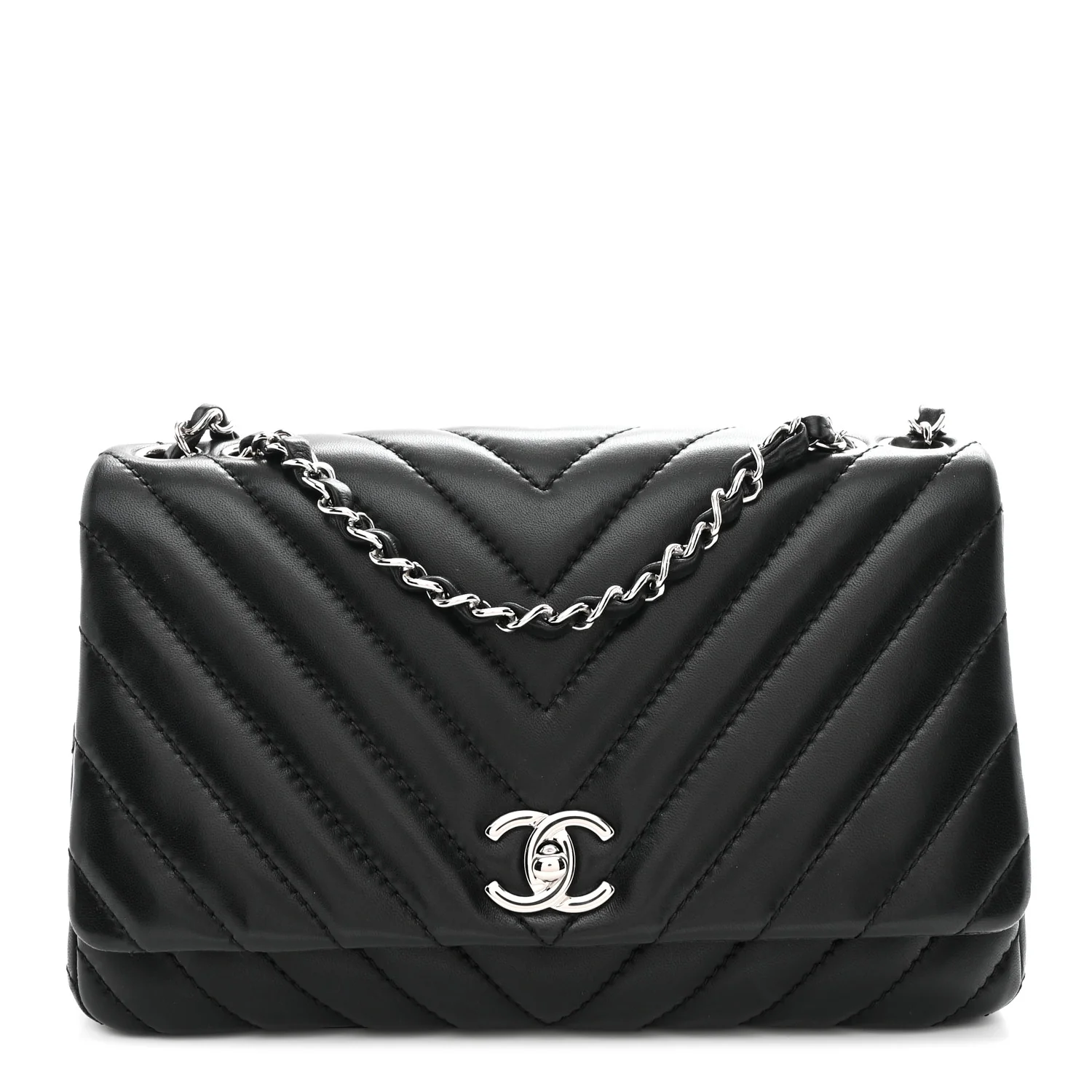 Lambskin Surpique Chevron Medium Single Flap Black