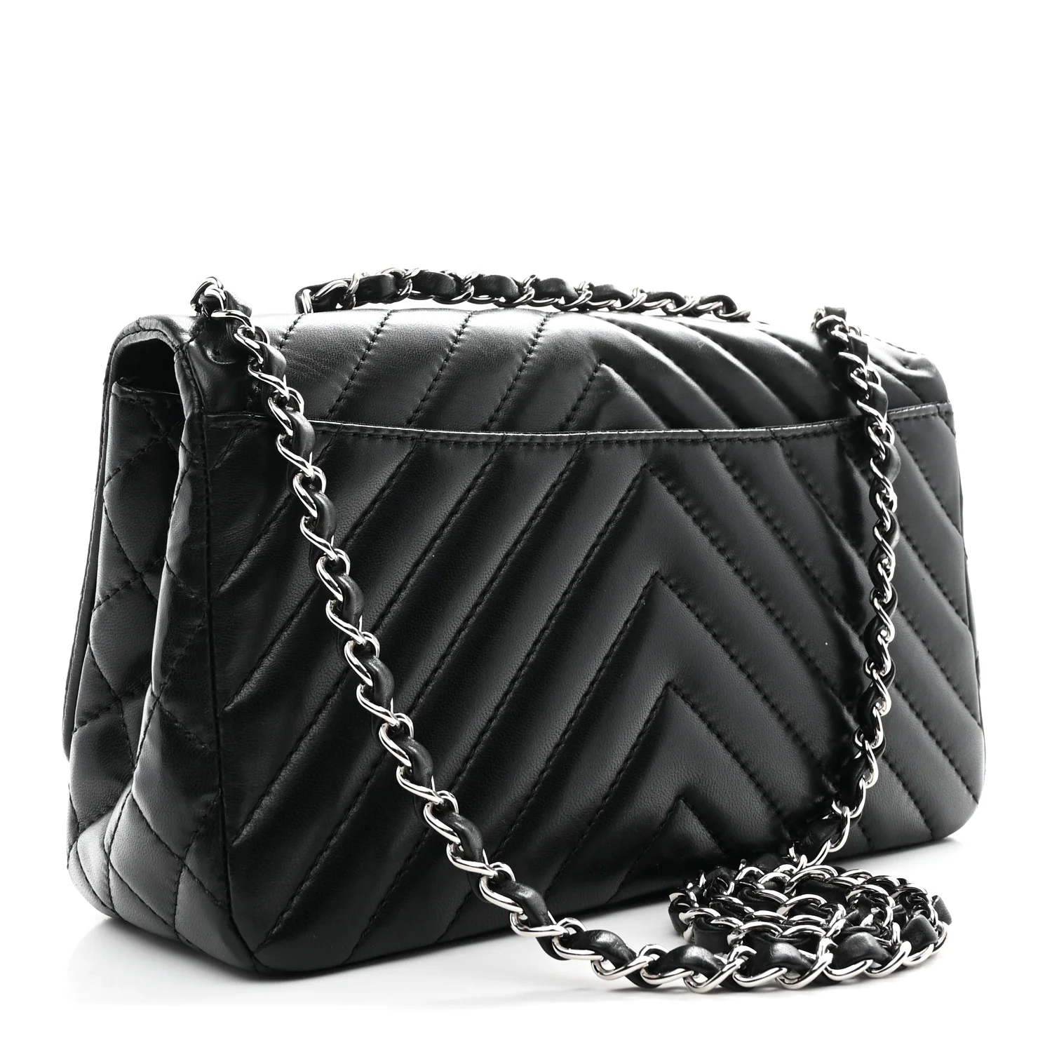 Lambskin Surpique Chevron Medium Single Flap Black - Image 3