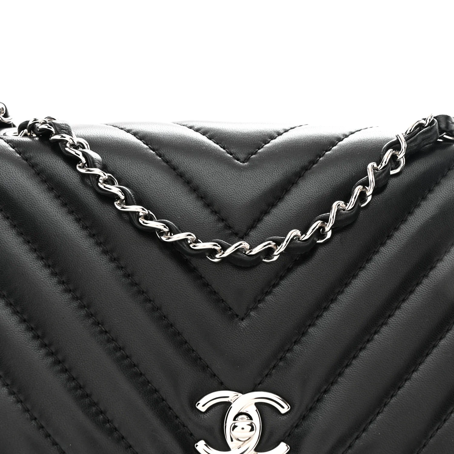 Lambskin Surpique Chevron Medium Single Flap Black - Image 8