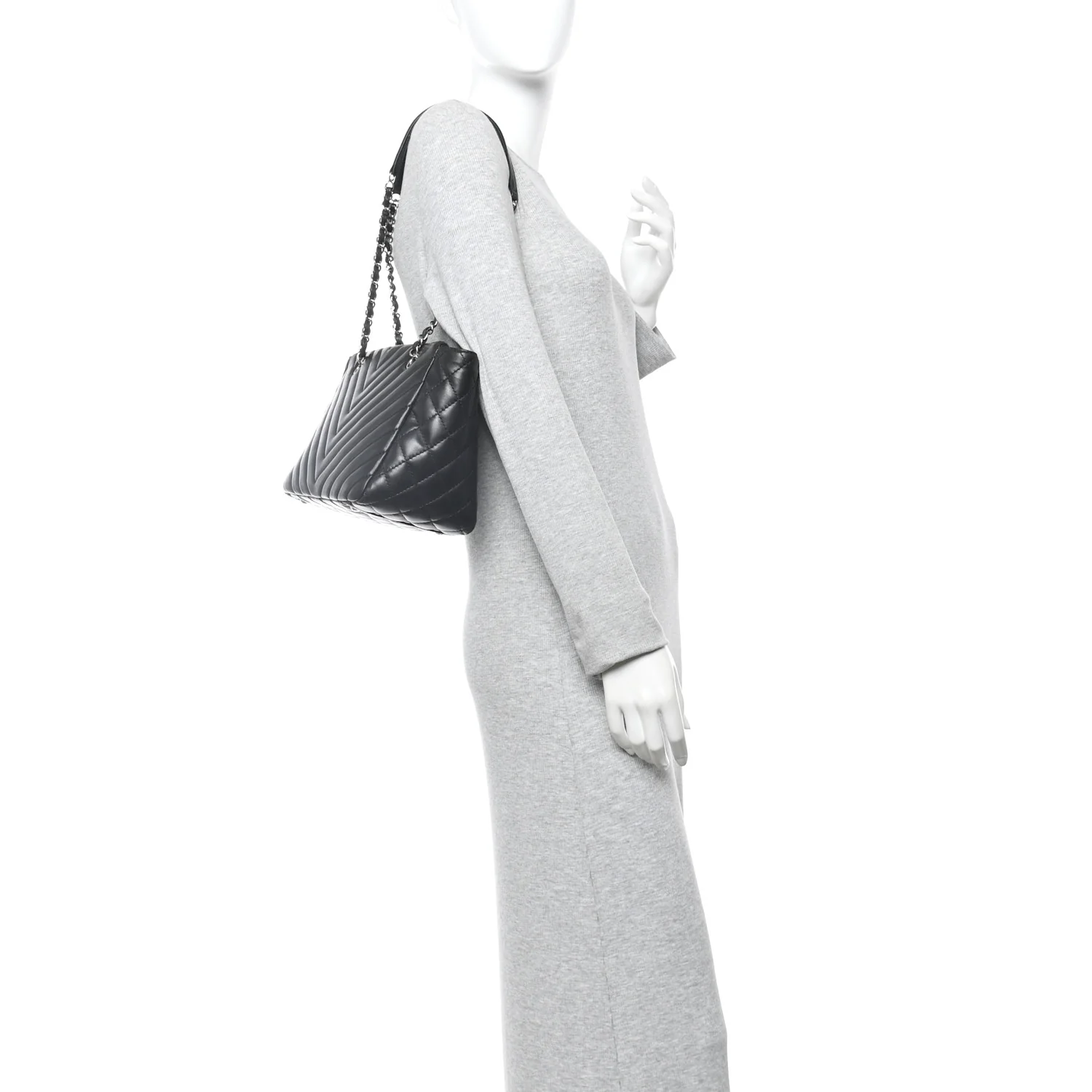 Lambskin Surpique Chevron Small Tote Black - Image 2