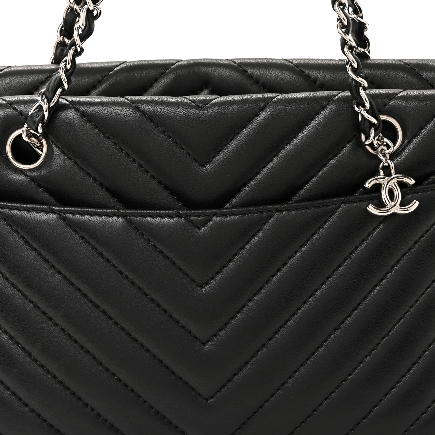 Lambskin Surpique Chevron Small Tote Black - Image 8