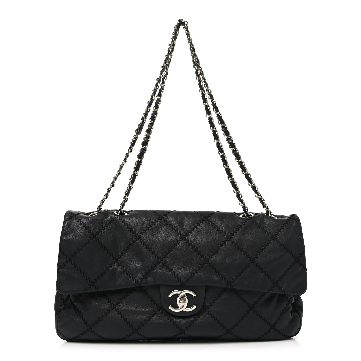 Lambskin Ultimate Stitch Maxi Flap Black