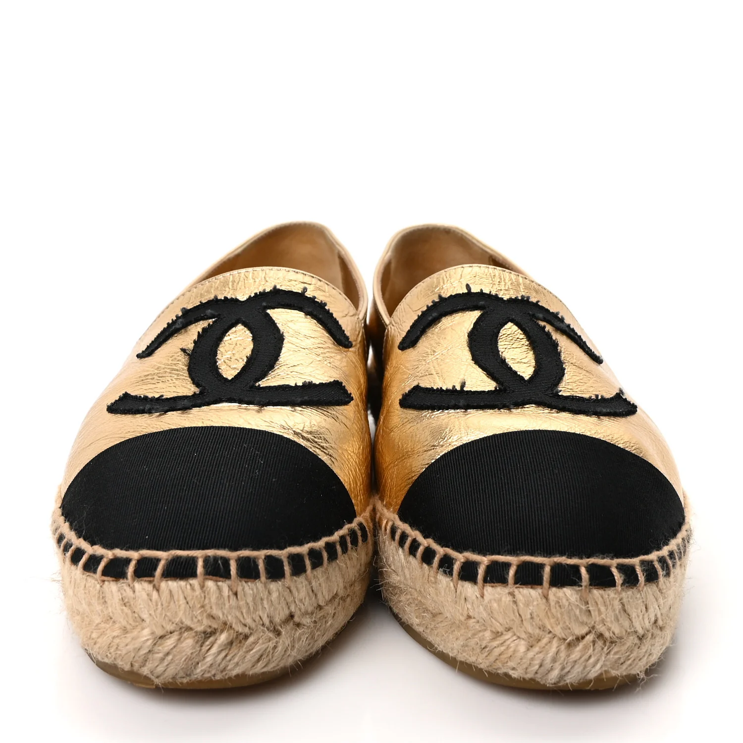 Laminated Lambskin Grosgrain CC Espadrilles 35 Gold Black - Image 3