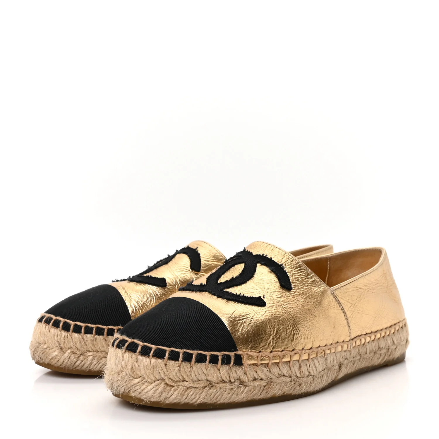 Laminated Lambskin Grosgrain CC Espadrilles 35 Gold Black - Image 4