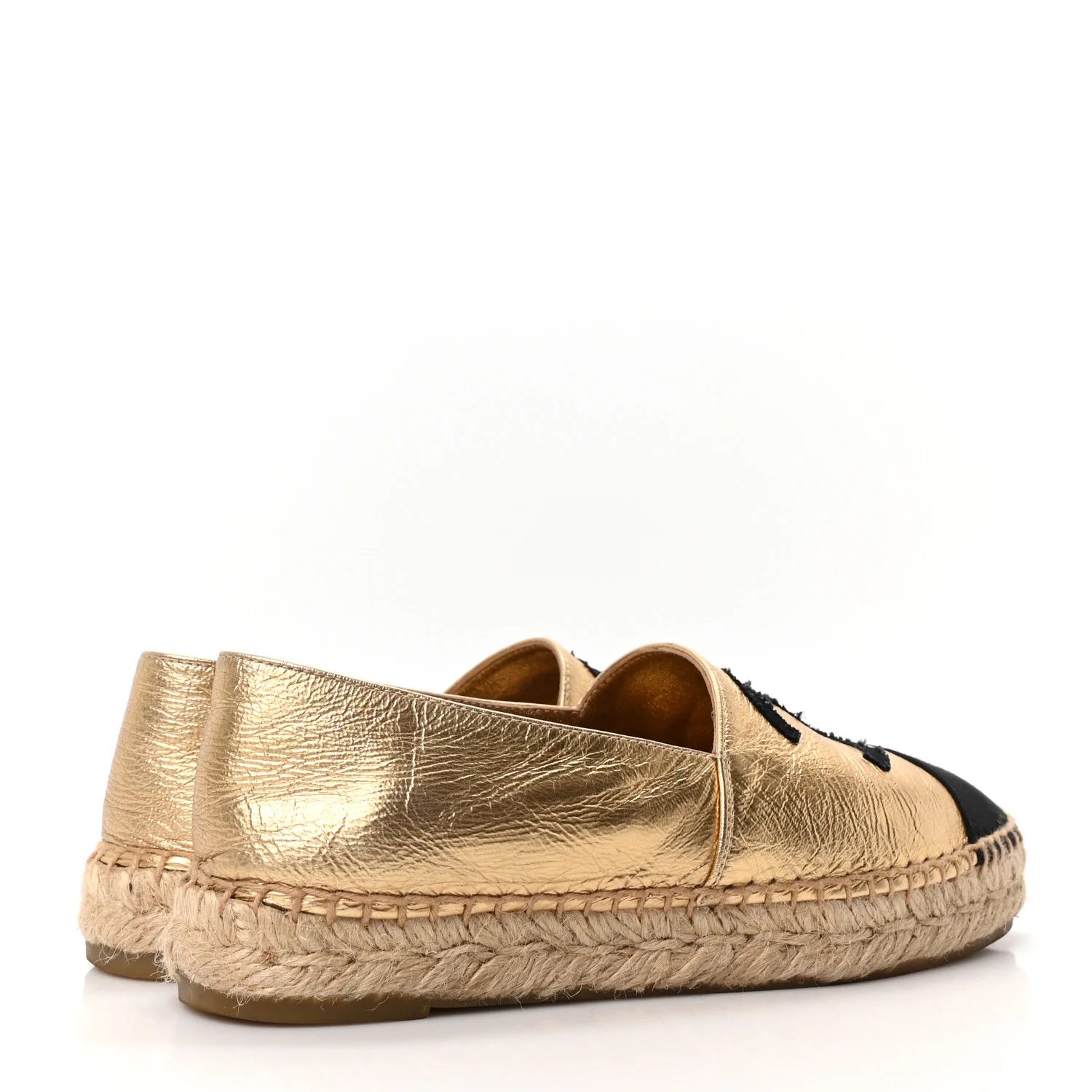 Laminated Lambskin Grosgrain CC Espadrilles 35 Gold Black - Image 5