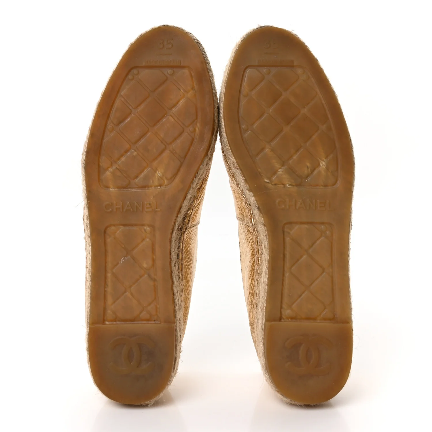 Laminated Lambskin Grosgrain CC Espadrilles 35 Gold Black - Image 6