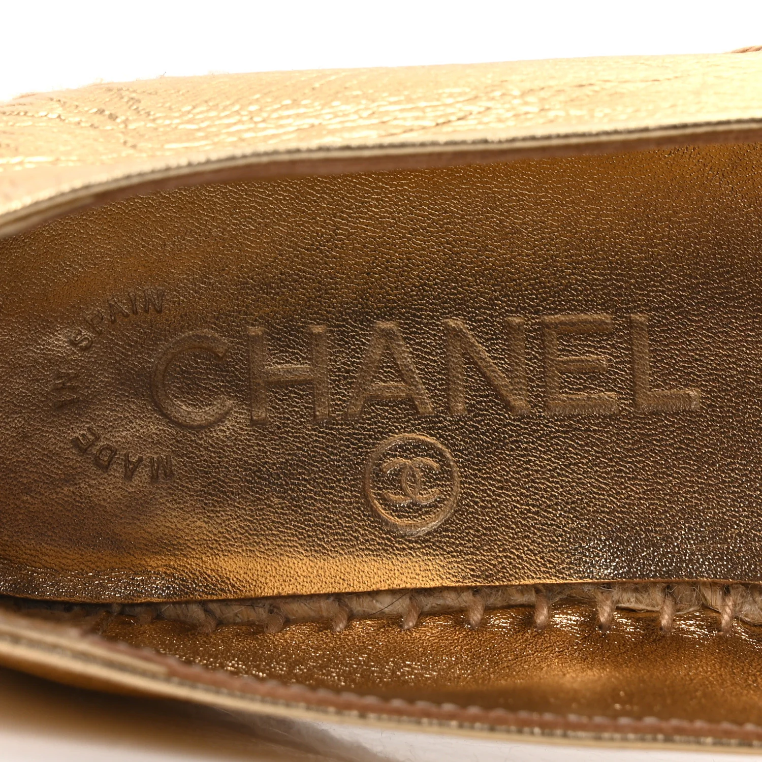 Laminated Lambskin Grosgrain CC Espadrilles 35 Gold Black - Image 8
