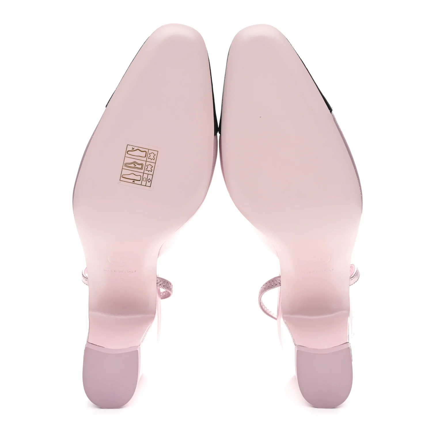 Laminated Lambskin Patent Cap Toe CC Slingback Pumps 37 Light Pink Black - Image 6