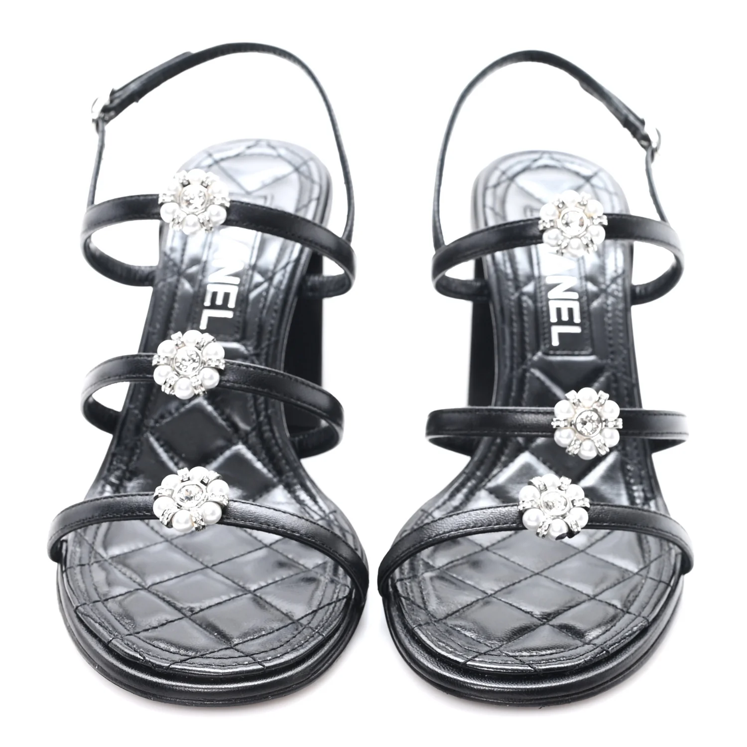 Laminated Lambskin Pearl CC Sandals 37.5 Black - Image 3