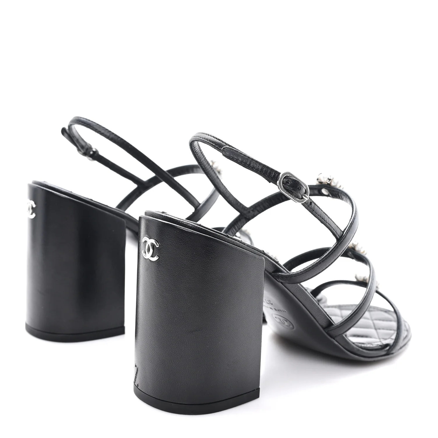 Laminated Lambskin Pearl CC Sandals 37.5 Black - Image 5