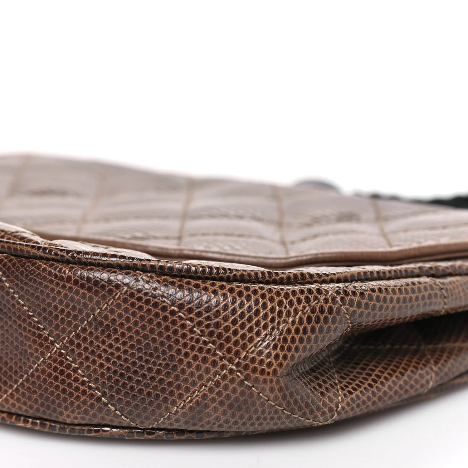 Lizard Quilted Rope Half Moon Clutch Dark Brown - Image 10