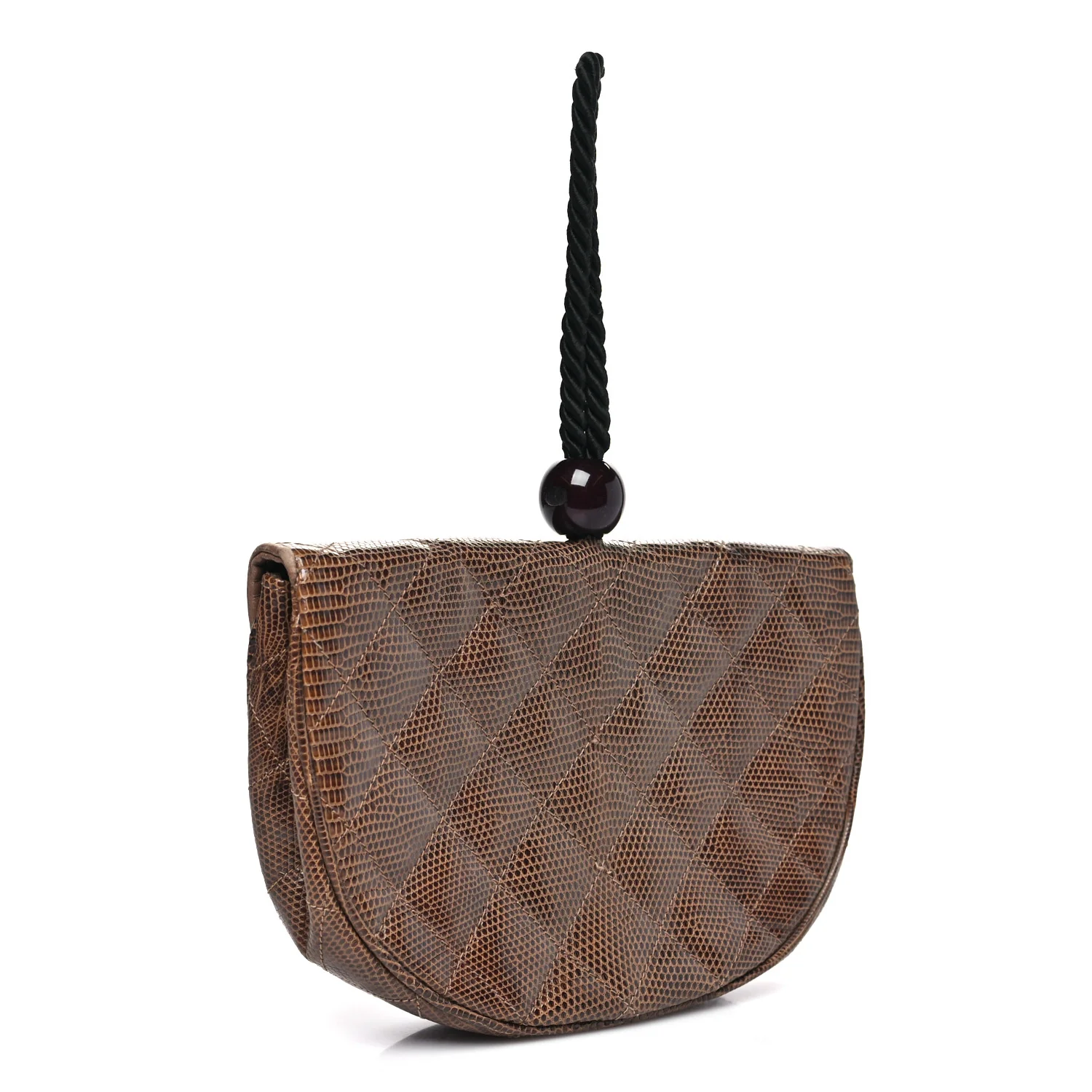 Lizard Quilted Rope Half Moon Clutch Dark Brown - Image 3