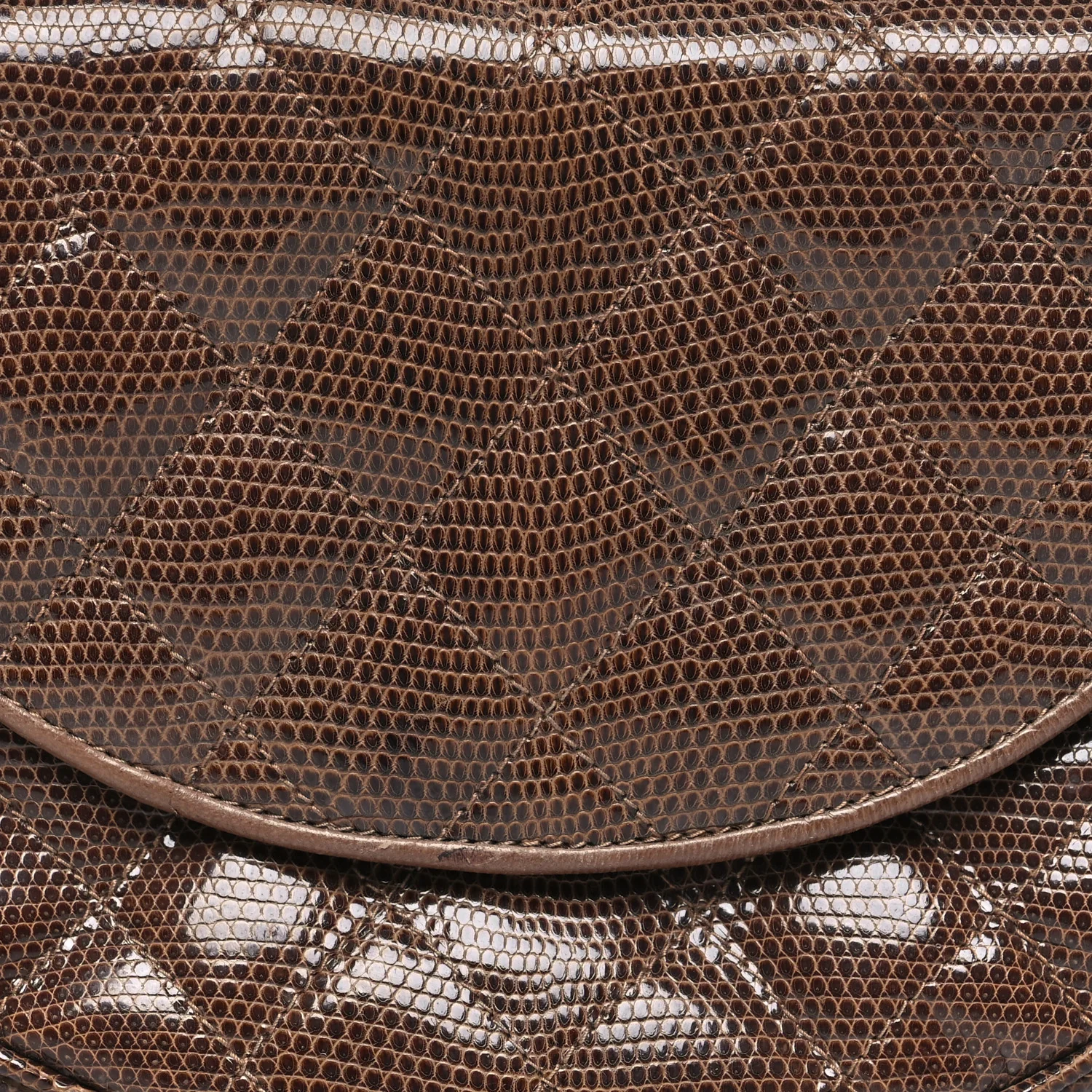 Lizard Quilted Rope Half Moon Clutch Dark Brown - Image 8