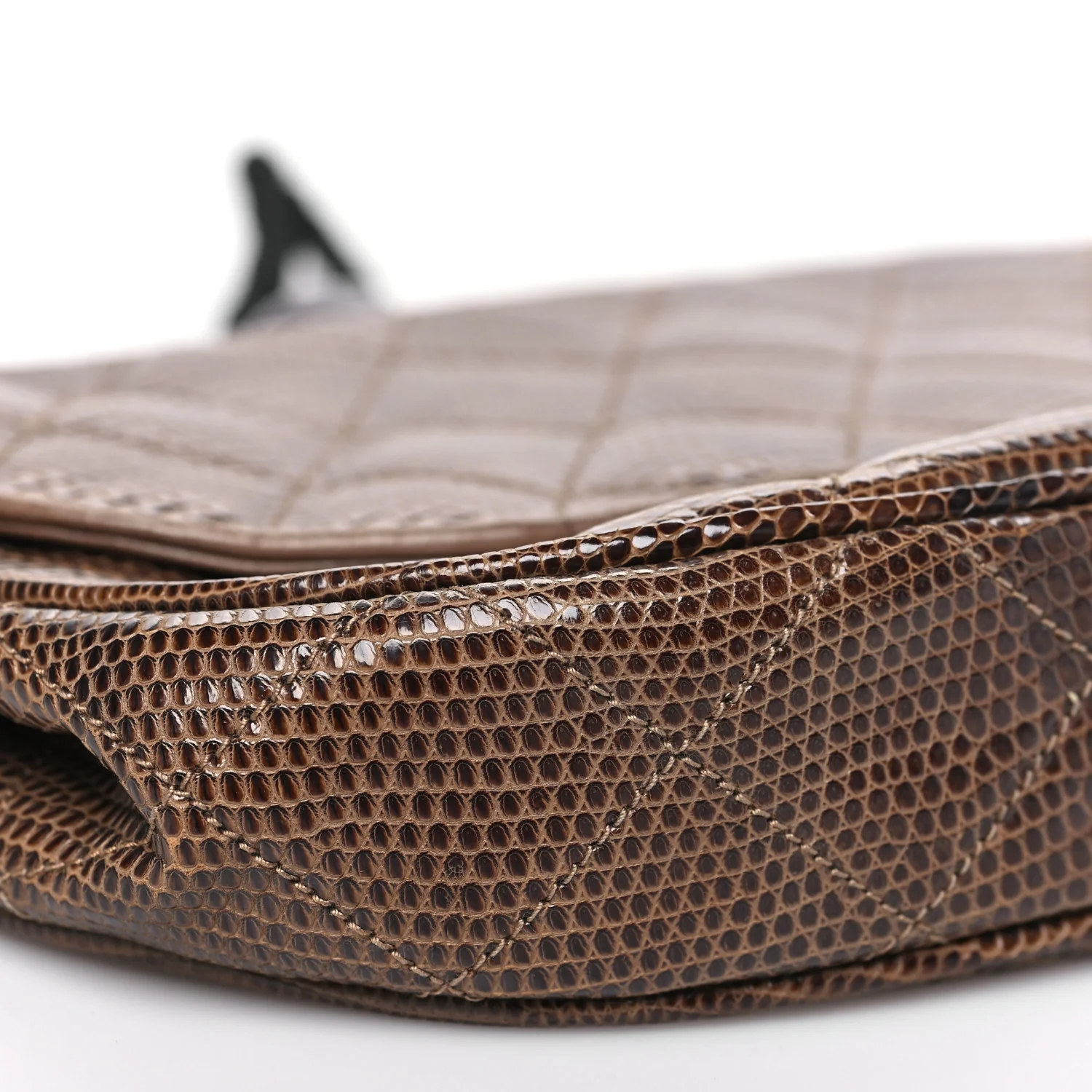 Lizard Quilted Rope Half Moon Clutch Dark Brown - Image 9
