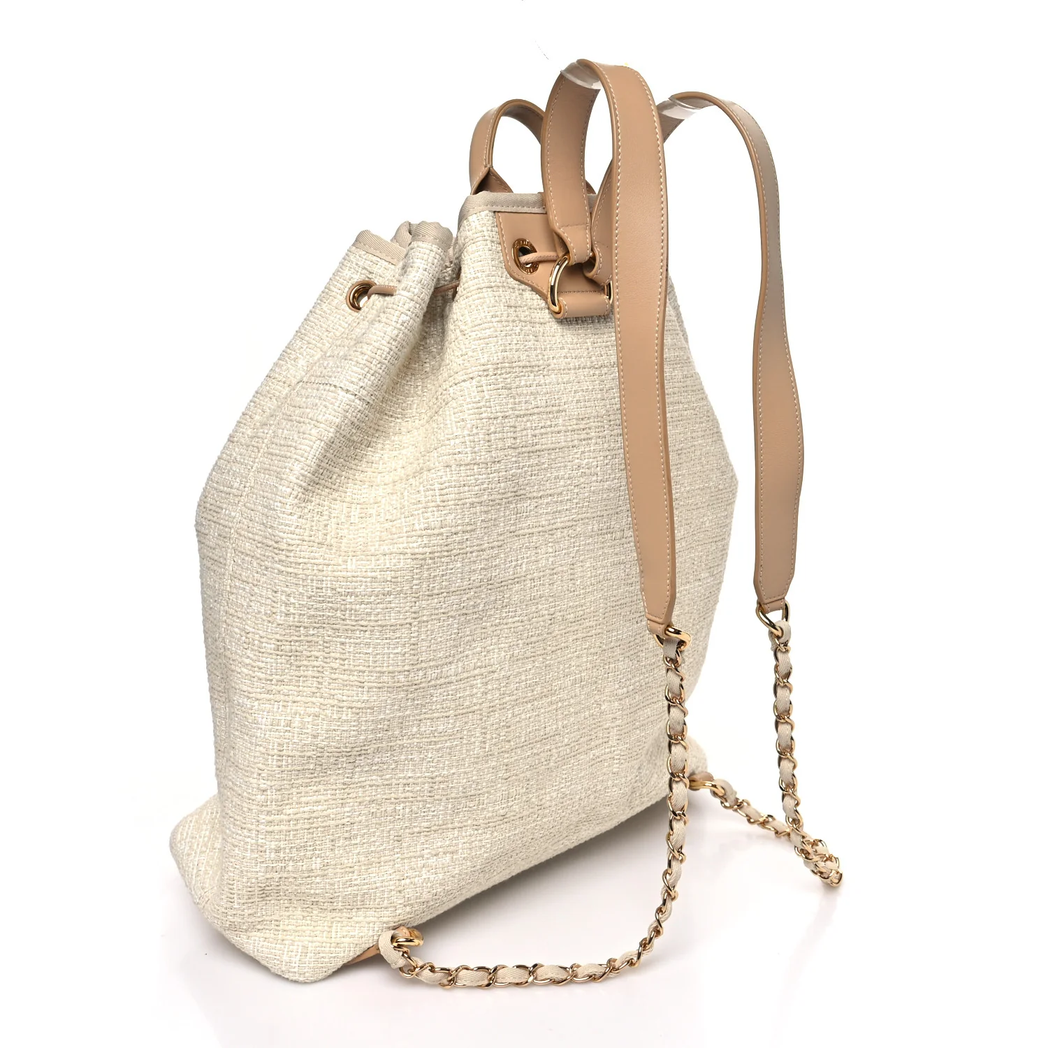 Lurex Boucle Large Deauville Backpack Beige - Image 3